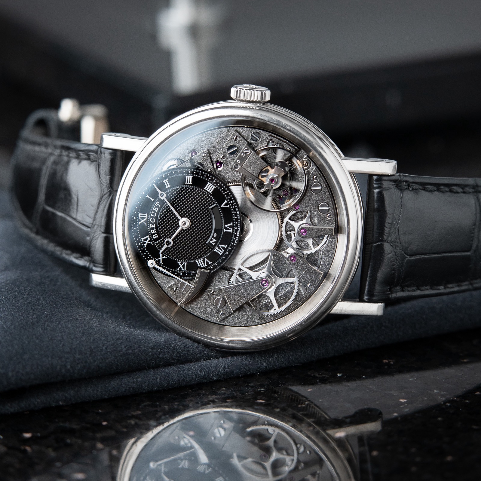 Breguet Tradition Manual Wind 7057 White Gold Black Grey Power Reserve 40