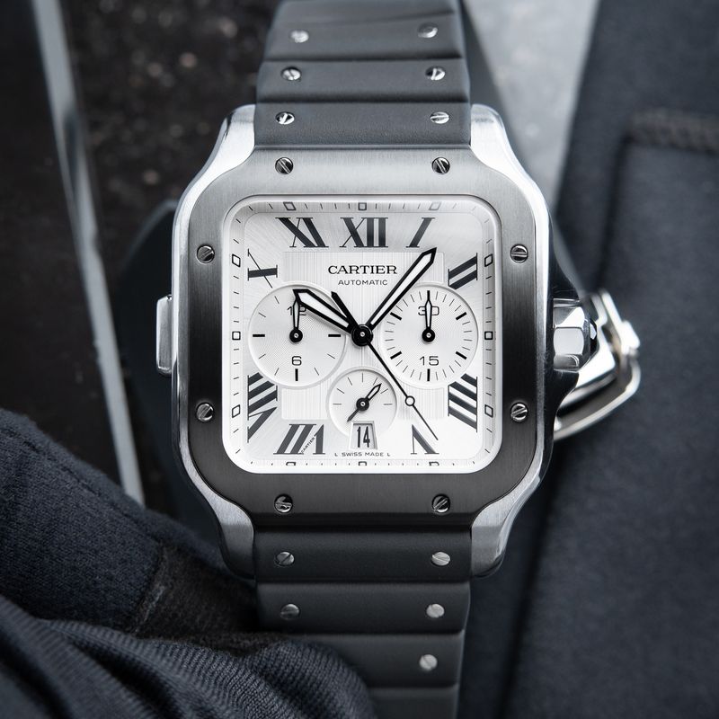 Cartier Santos De Cartier XL Large Chronograph SERVICED Steel Silver ADLC