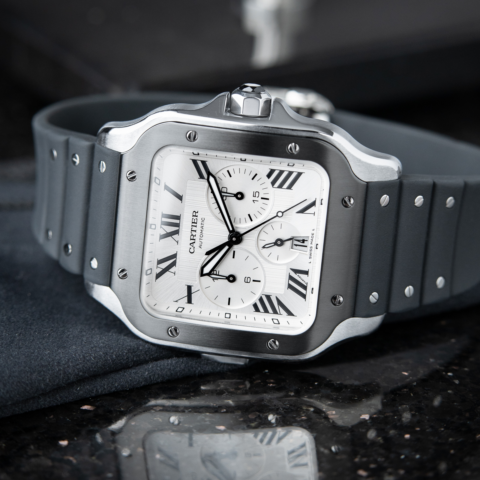 Cartier Santos De Cartier XL Large Chronograph SERVICED Steel Silver ADLC