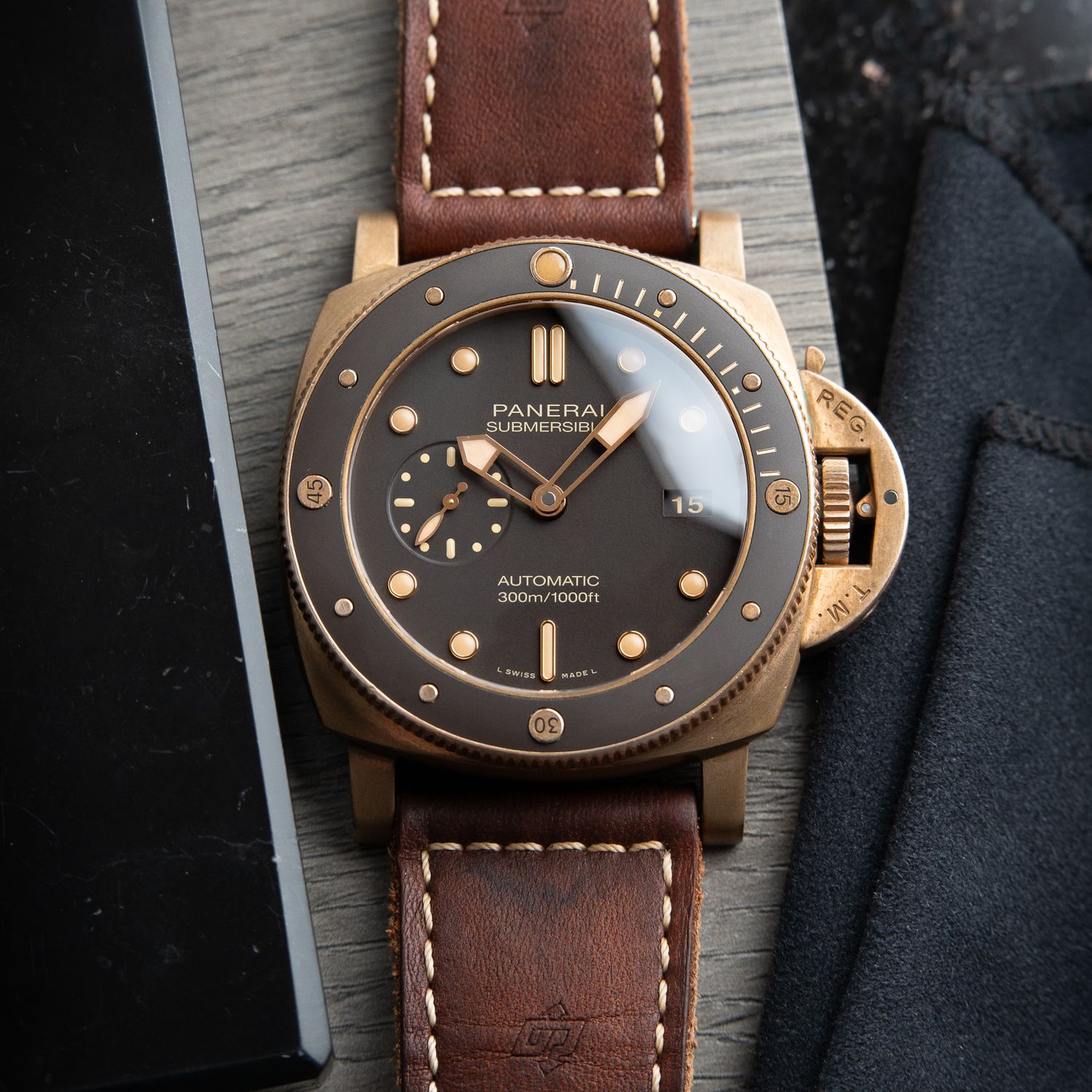 Panerai Luminor Submersible Bronzo 4 STRAPS Bronze Brown Ceramic Pam968 47mm