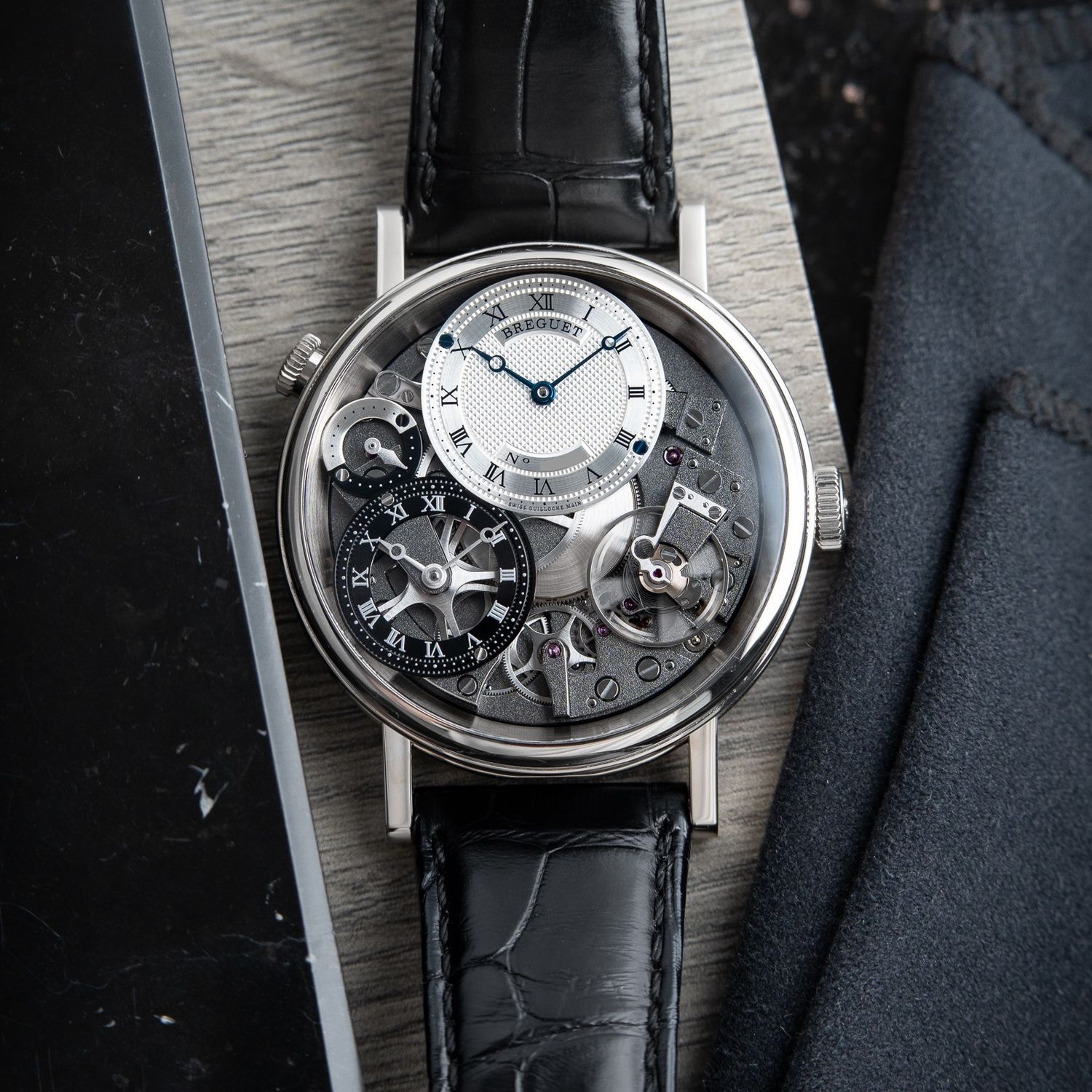 Breguet Tradition 7067BB GMT White Gold Day/Night Black Leather 40mm