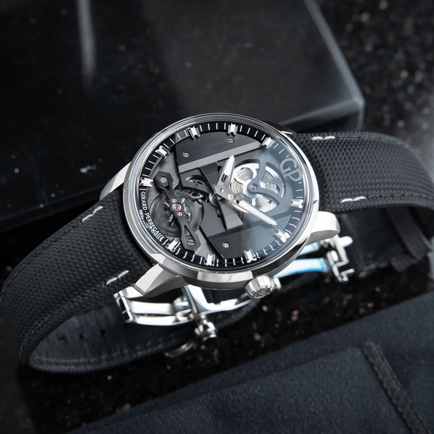 Girard Perregaux Free Bridge CLEAN Openworked Grey Steel Automatic