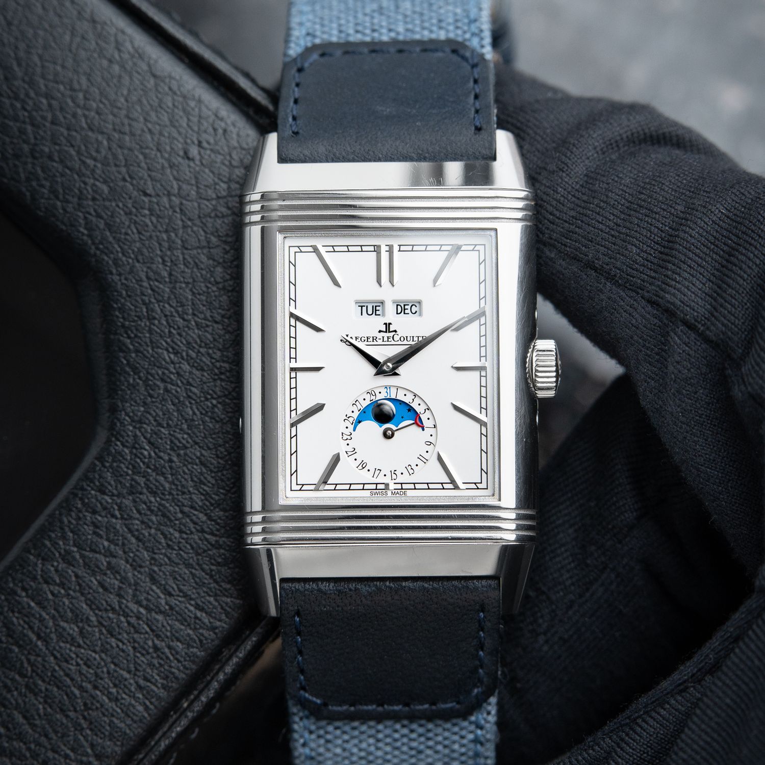 Jaeger-LeCoultre Reverso Tribute Duoface Dual Time Calendar Blue White Set 216.8.D3