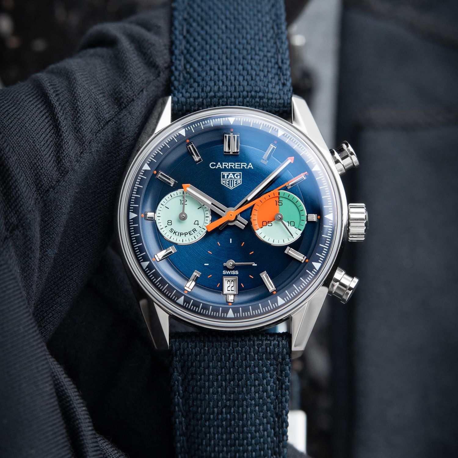 TAG Heuer Carrera Chronograph Skipper Blue Dial Strap Steel Automatic