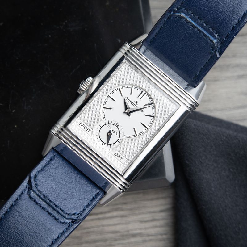 Jaeger-LeCoultre Reverso Duoface Tribute Dual Time Zone Steel Blue White 215.8.D4
