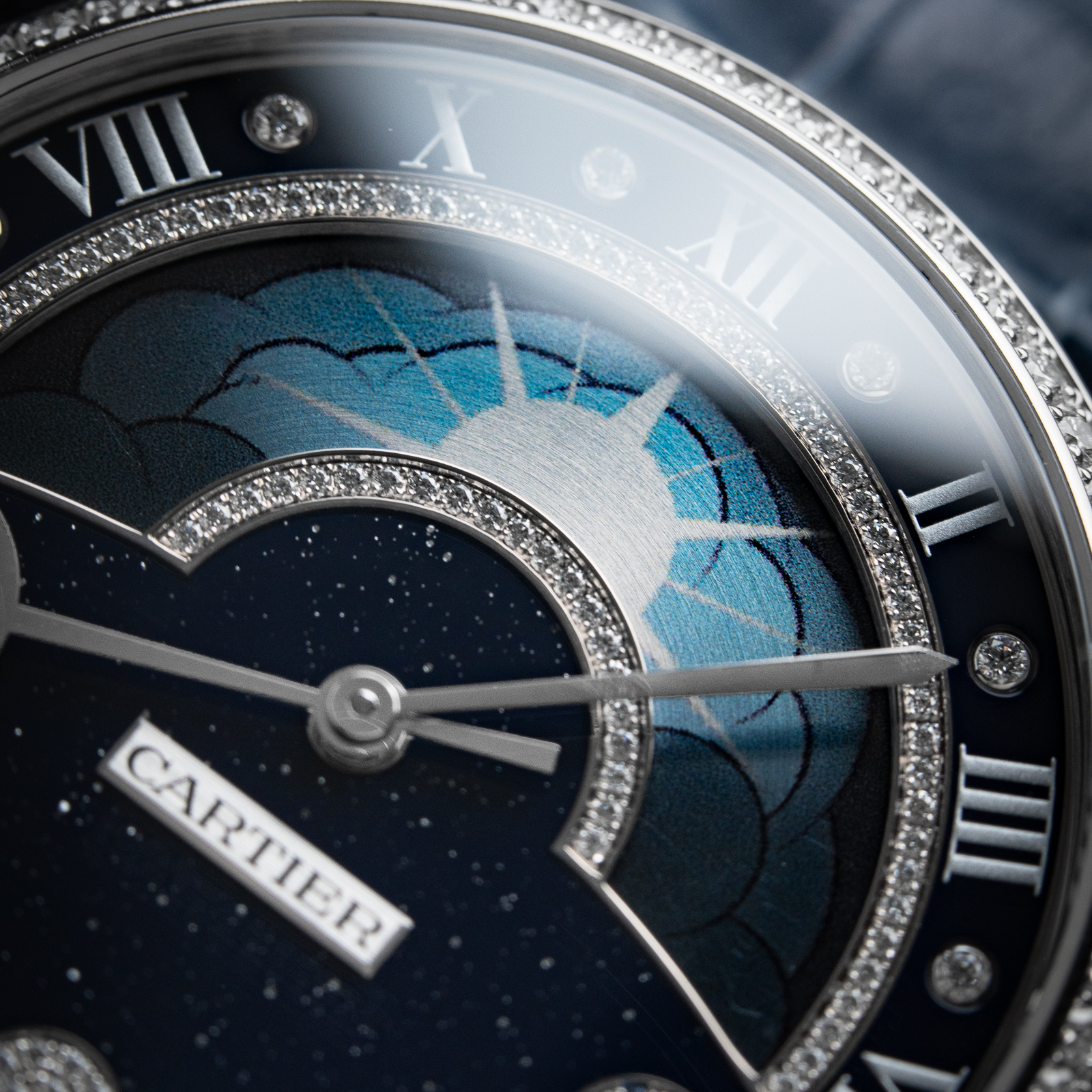 Cartier Rotonde De Cartier White Gold Diamond Accents Day/Night Moonphase Blue Leather