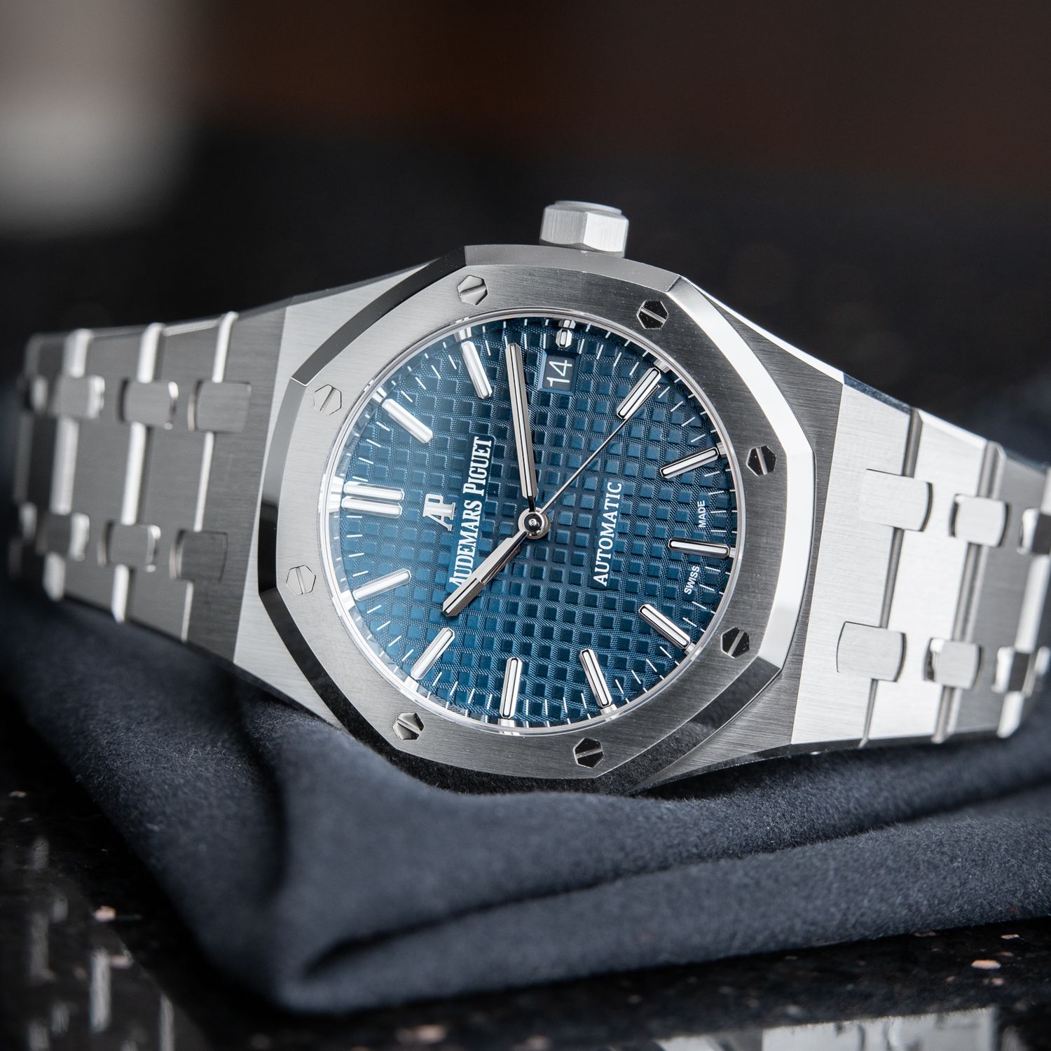 Audemars Piguet Royal Oak Ladies Blue Dial Steel Bracelet Automatic 37mm Set