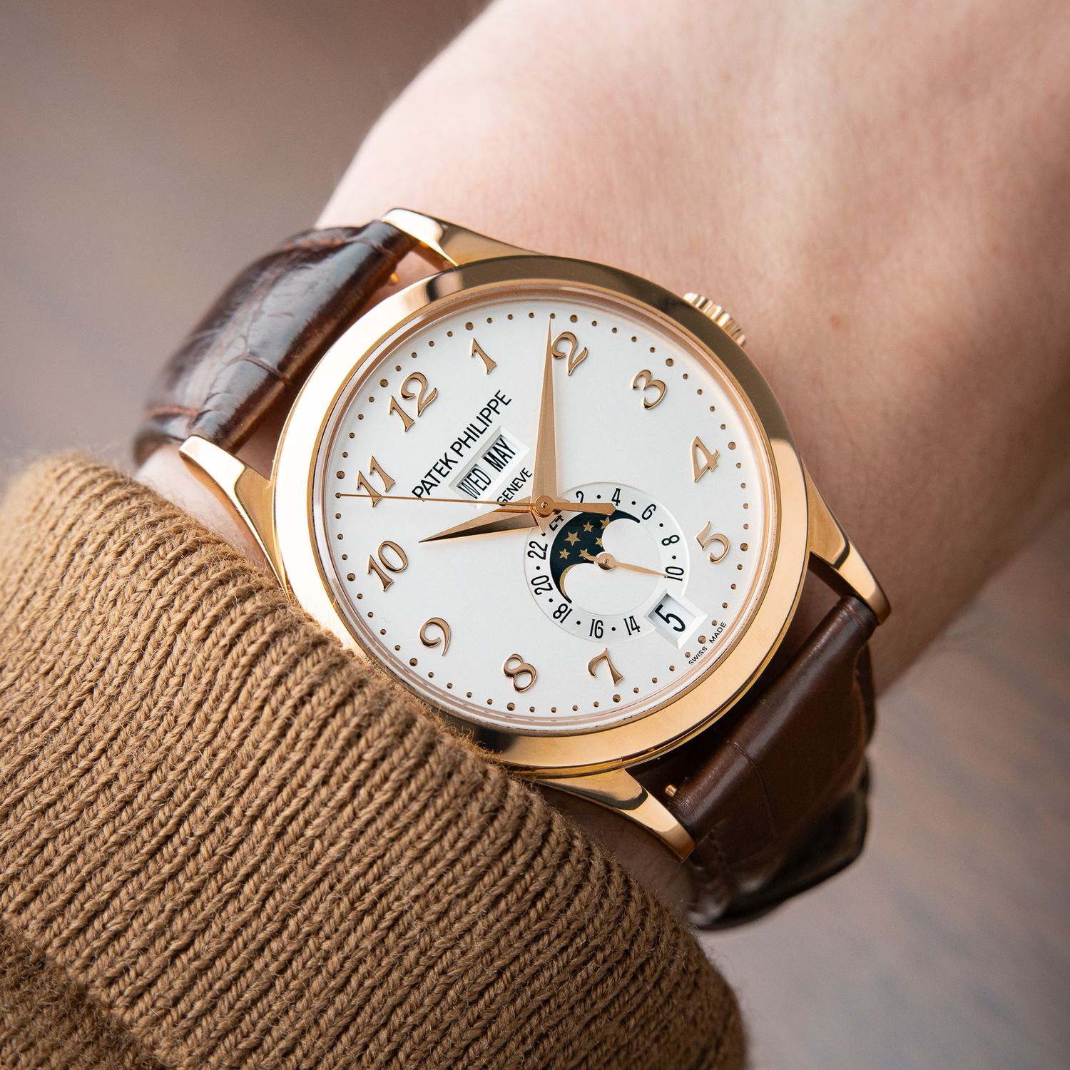 Patek Philippe Complications 5396R Annual Calendar Moonphase Rose Gold Silver Dial Breguet Numerals Leather