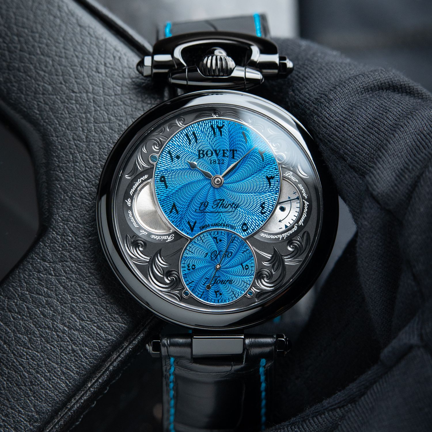Bovet 19Thirty Fleurier UNWORN Dubai Limited Edition 1 of 60 Turquoise Great Guilloche DLC Black