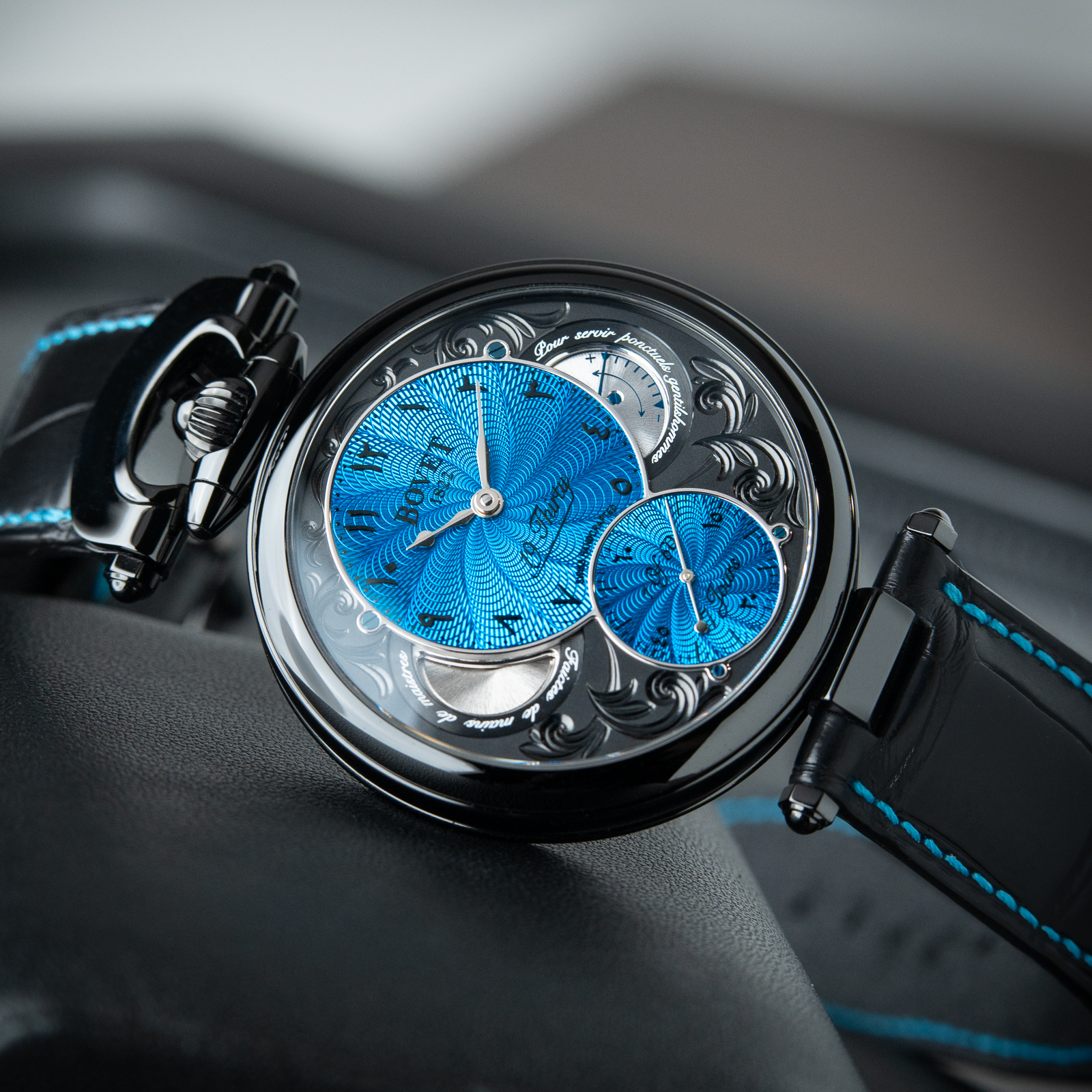 Bovet 19Thirty Fleurier UNWORN Dubai Limited Edition 1 of 60 Turquoise Great Guilloche DLC Black