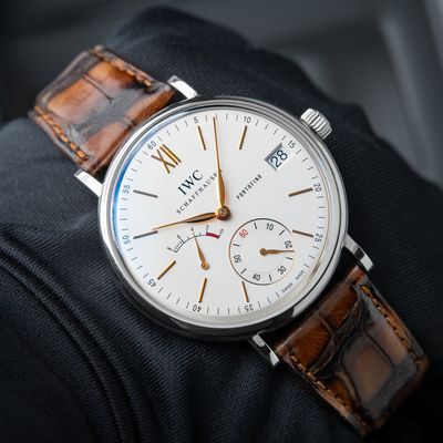 IWC Portofino Hand-Wound 8 Days White Silver Dial Steel Leather