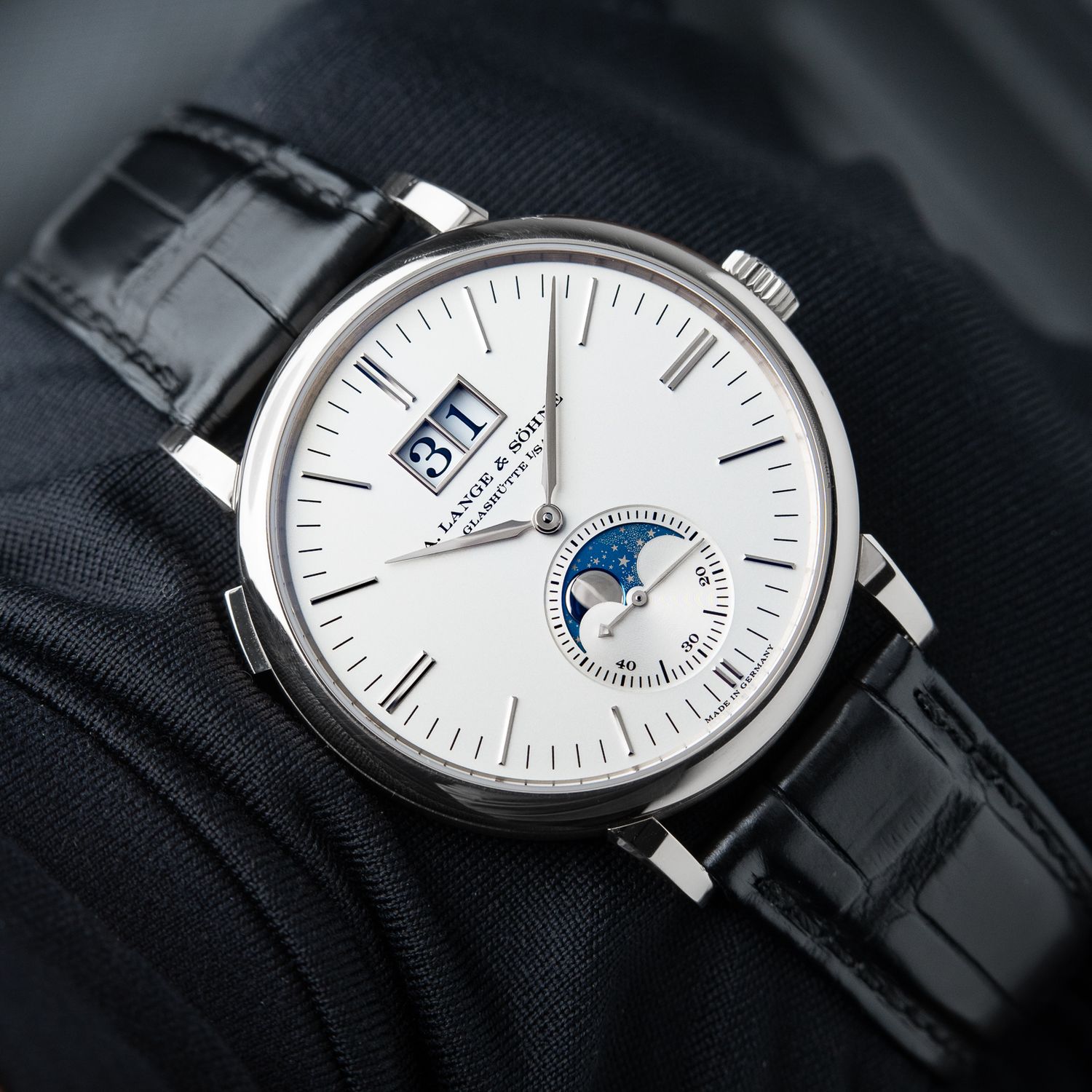 A. Lange & Söhne Saxonia Moonphase Outsize Date White Gold Automatic Sohne