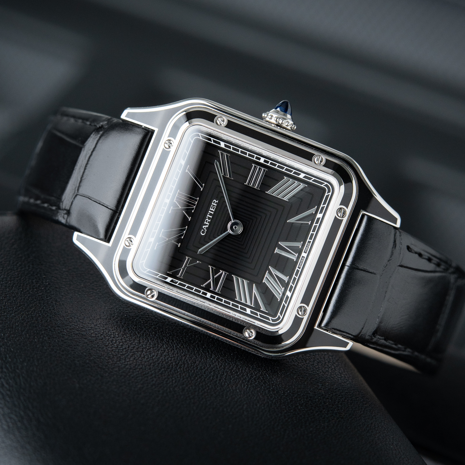 Cartier Santos Dumont Large Model UNWORN 6/2024 Black Dial Lacquer Steel