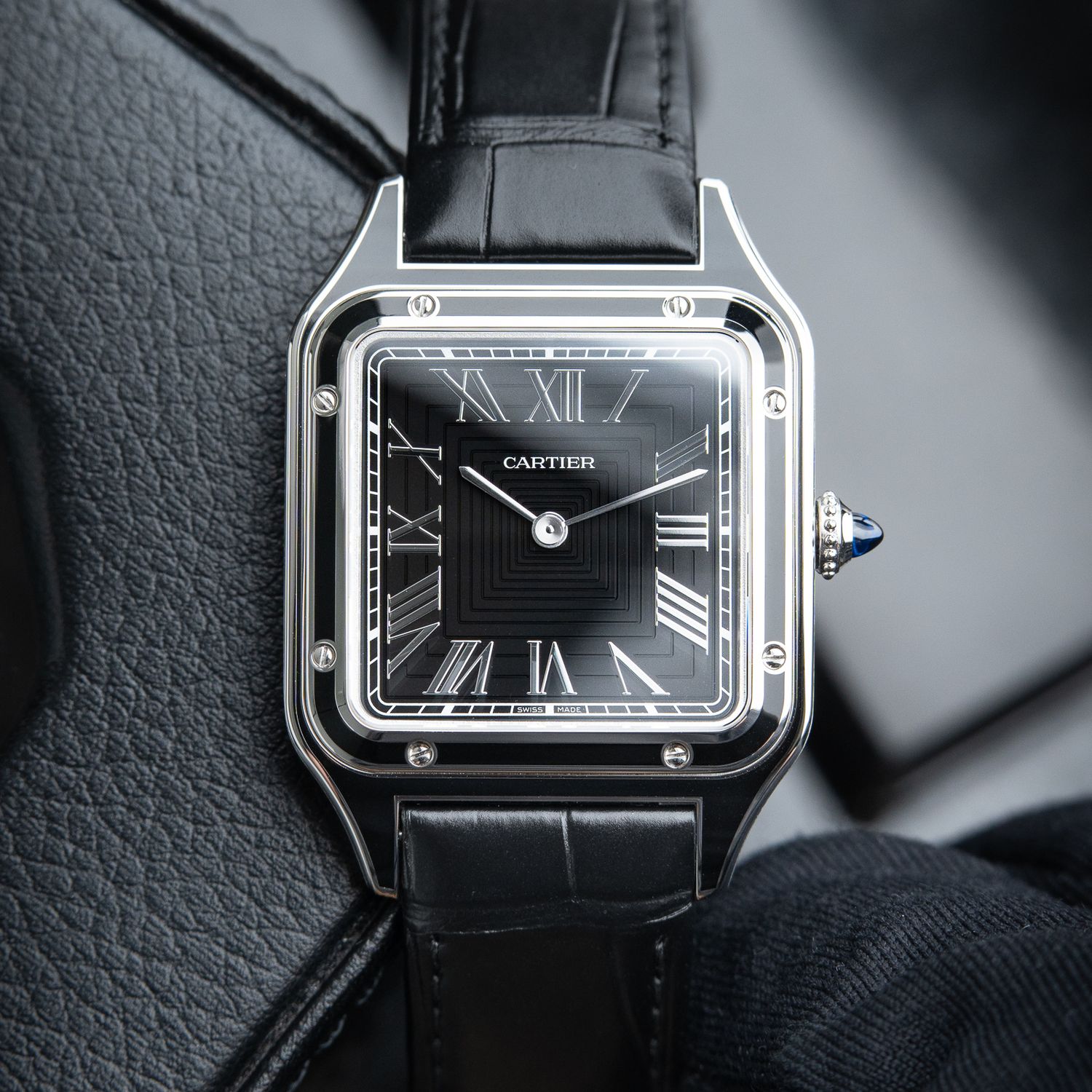 Cartier Santos Dumont Large Model UNWORN 6/2024 Black Dial Lacquer Steel