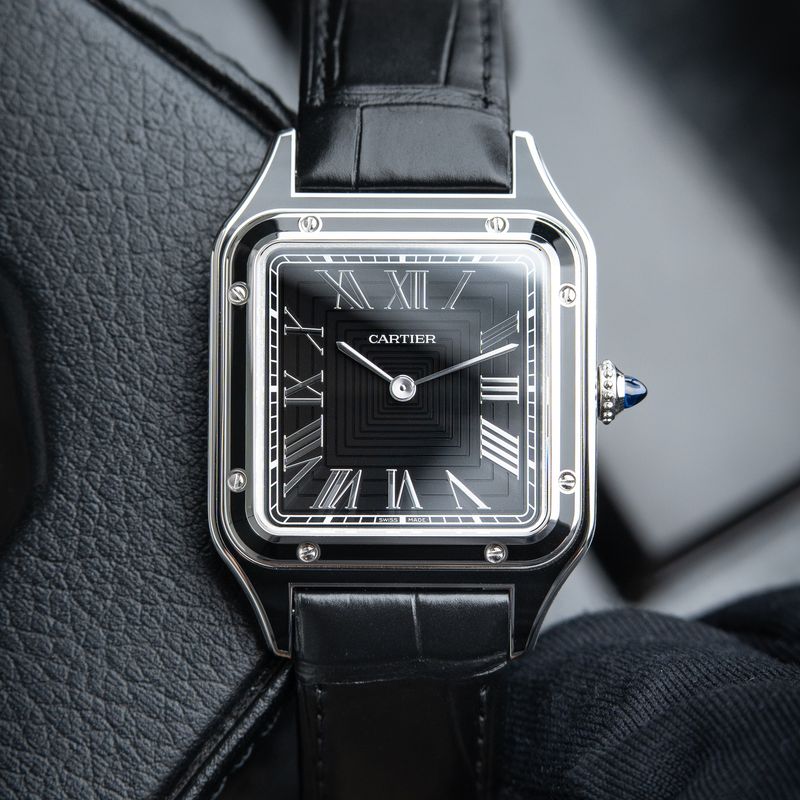 Cartier Santos Dumont Large Model UNWORN 6/2024 Black Dial Lacquer Steel