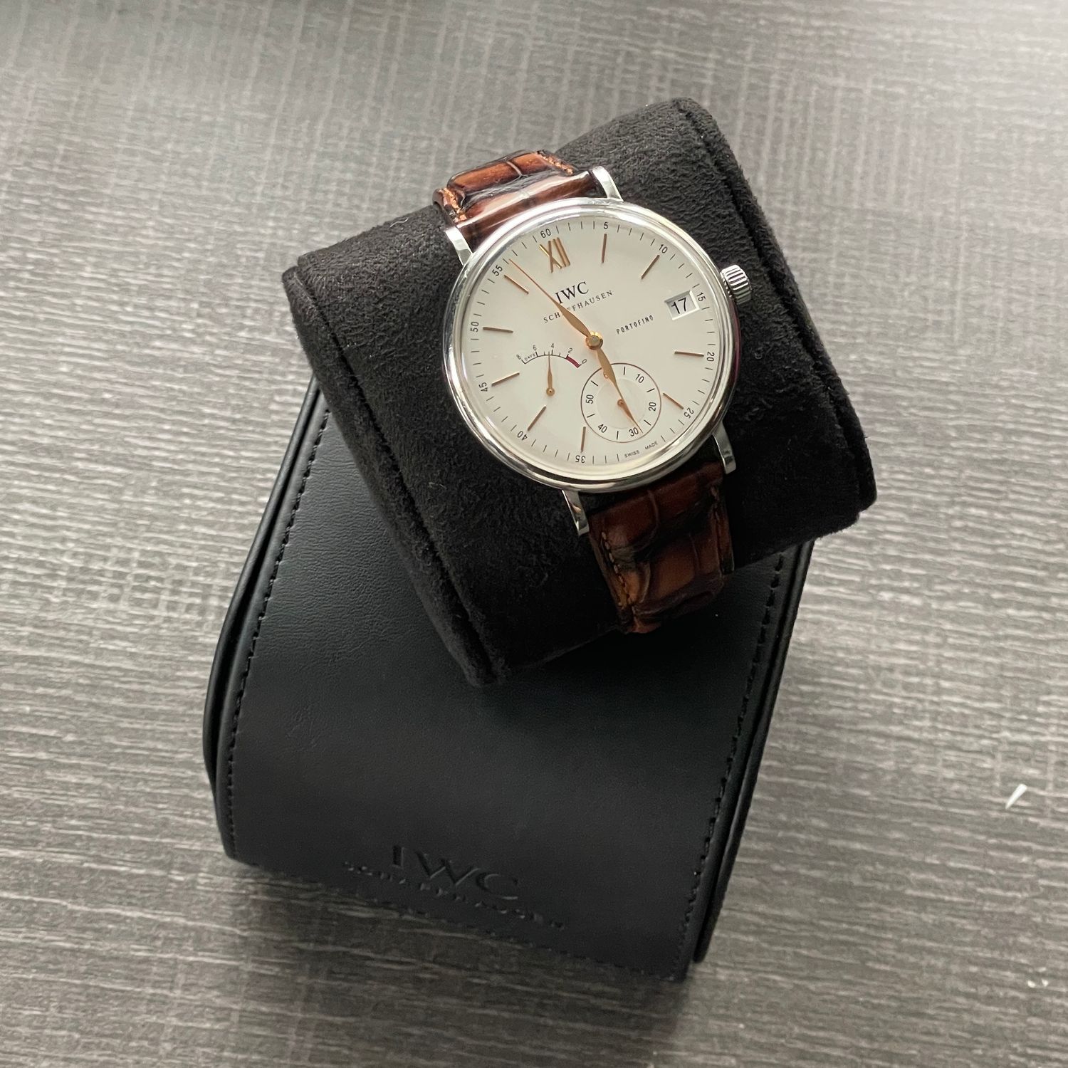 IWC Portofino Hand-Wound 8 Days White Silver Dial Steel Leather