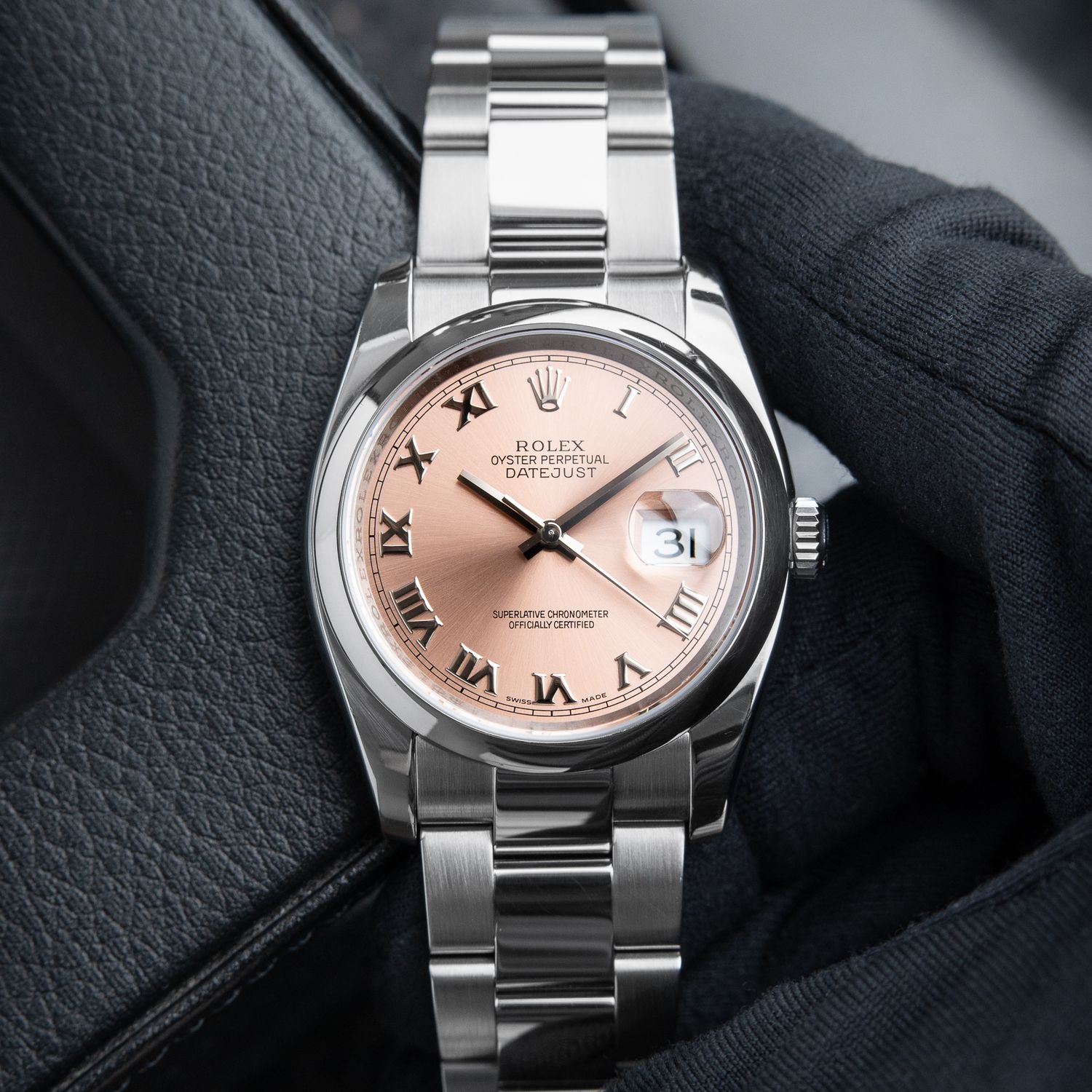 Rolex Datejust 36 Pink Salmon Roman Dial Oyster Bracelet Smooth Bezel