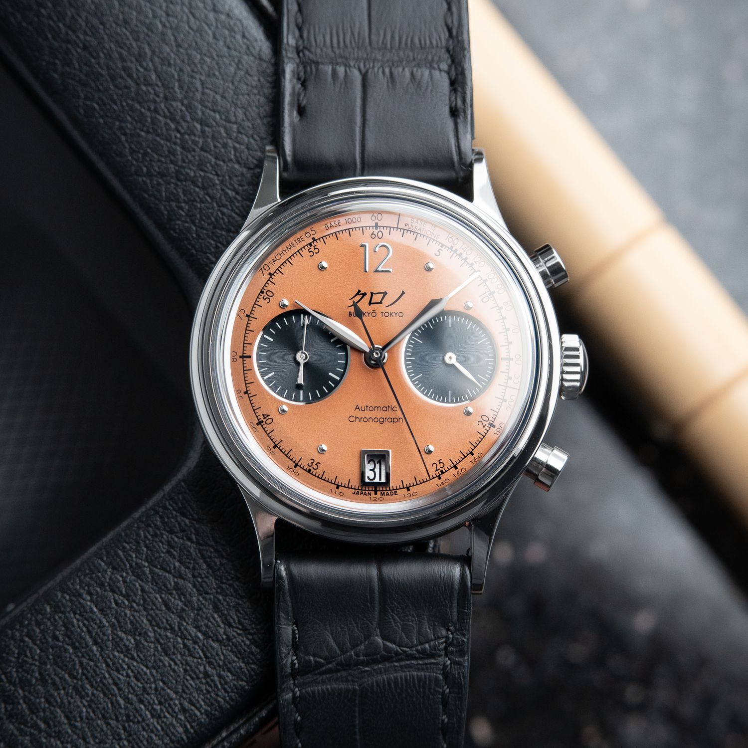 Kurono Tokyo Chronograph 1 MK.2 Salmon CB012U Automatic 38mm Steel Leather