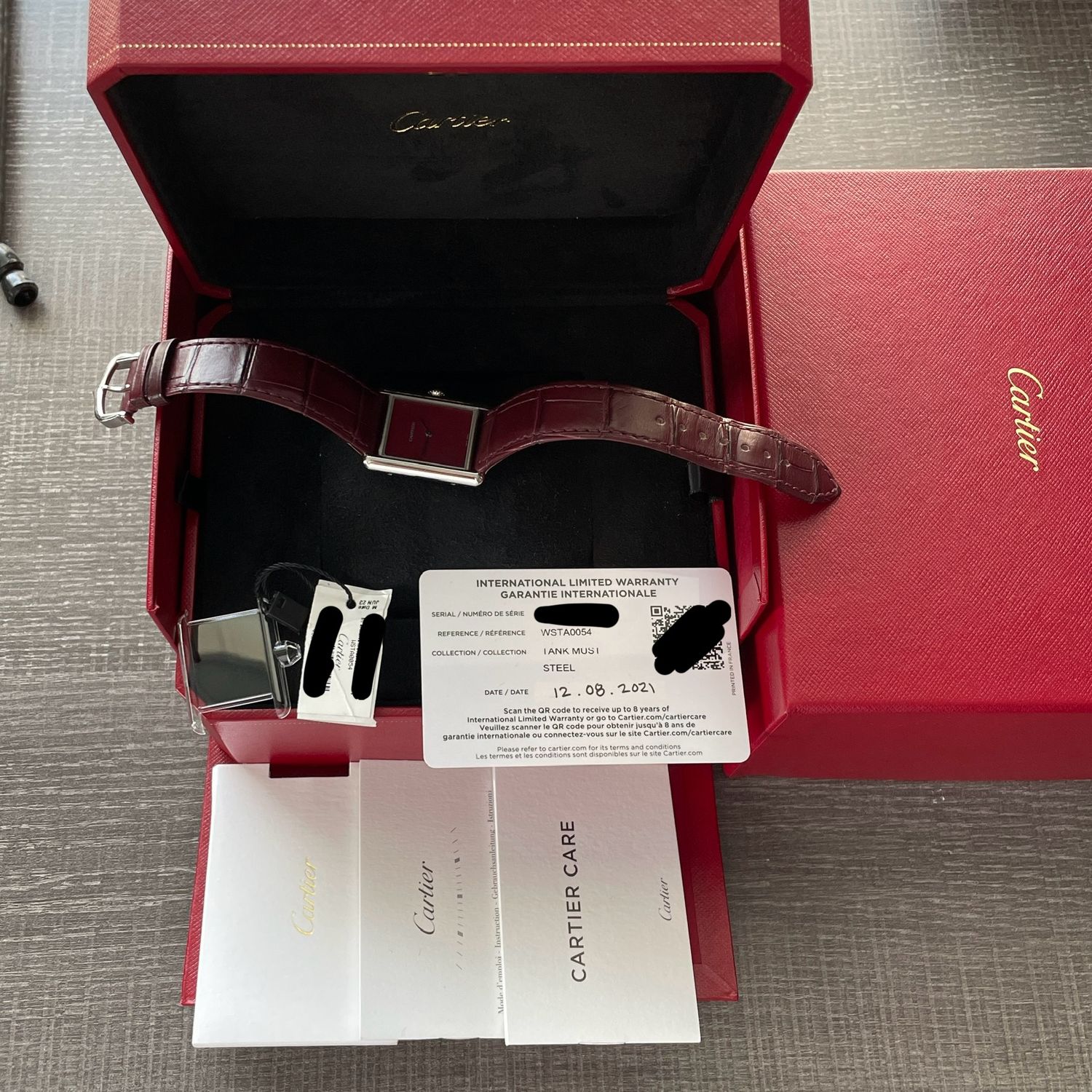 Cartier Tank Must Large Model Burgundy Red Dial Steel Leather