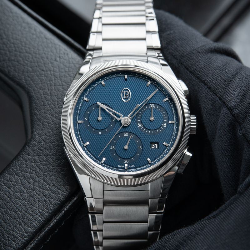 Parmigiani Fleurier Tonda PF Chronograph Blue Dial Platinum Steel Bracelet