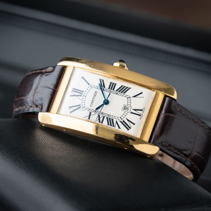 Cartier Tank Américaine SERVICED Large Yellow Gold Date Silver Automatic