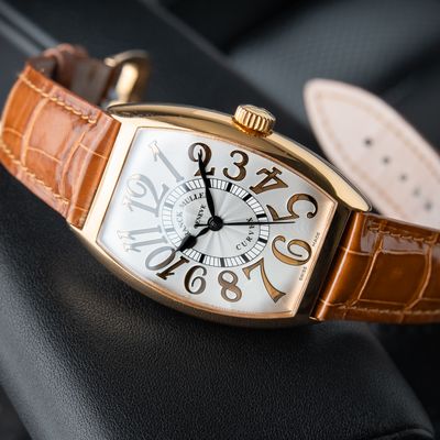 Franck Muller Cintrée Curvex Relief Rose Gold Silver Leather Set