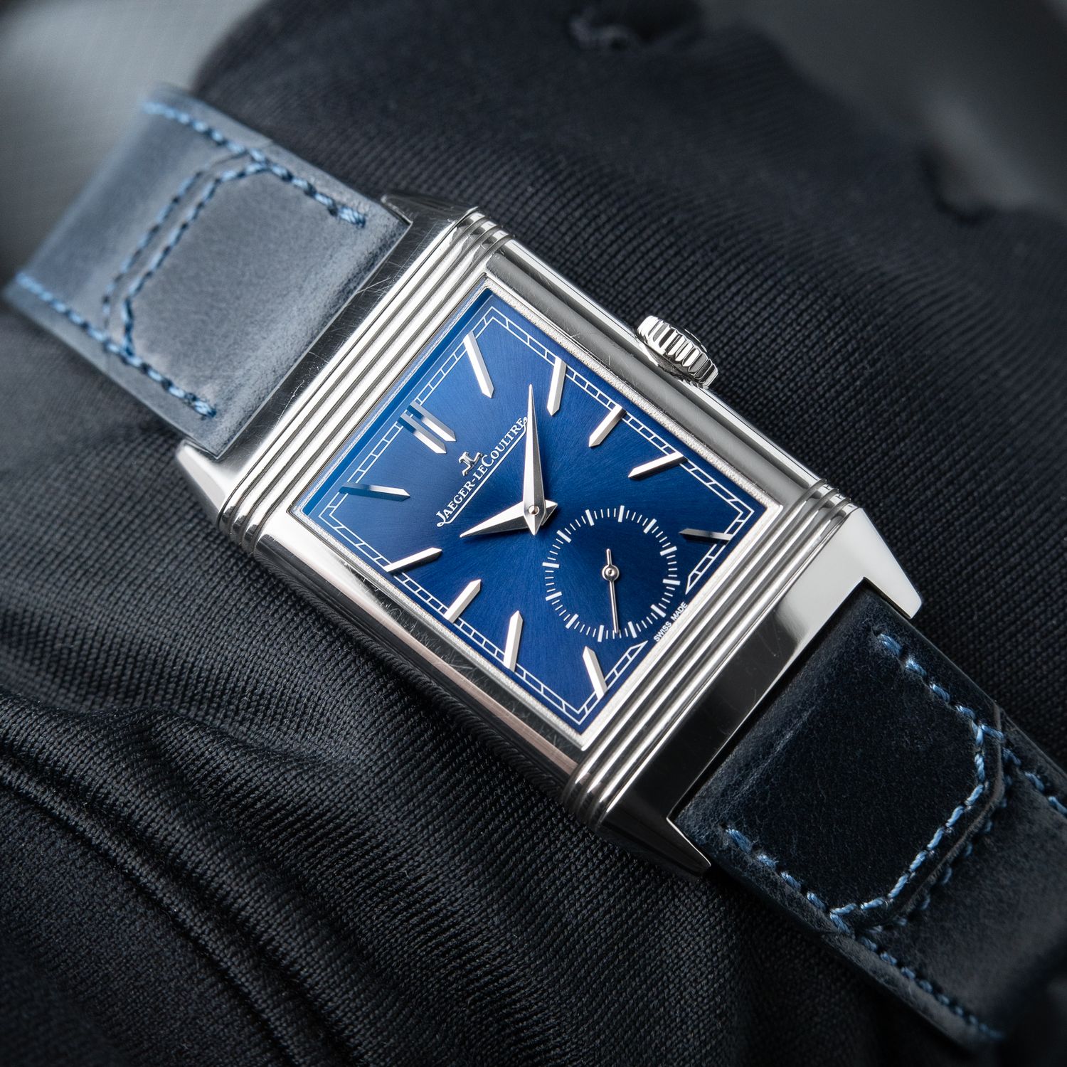 Jaeger-LeCoultre Reverso Tribute Monoface Small Seconds Steel Blue Leather