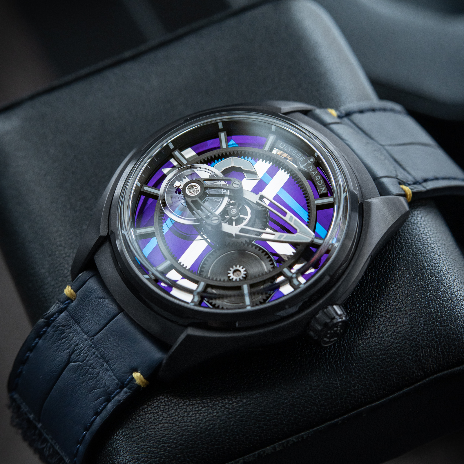 Ulysse Nardin Freak X Silicium Marquetry Limited Edition of 18 DLC Titanium  Purple Blue Leather 43mm