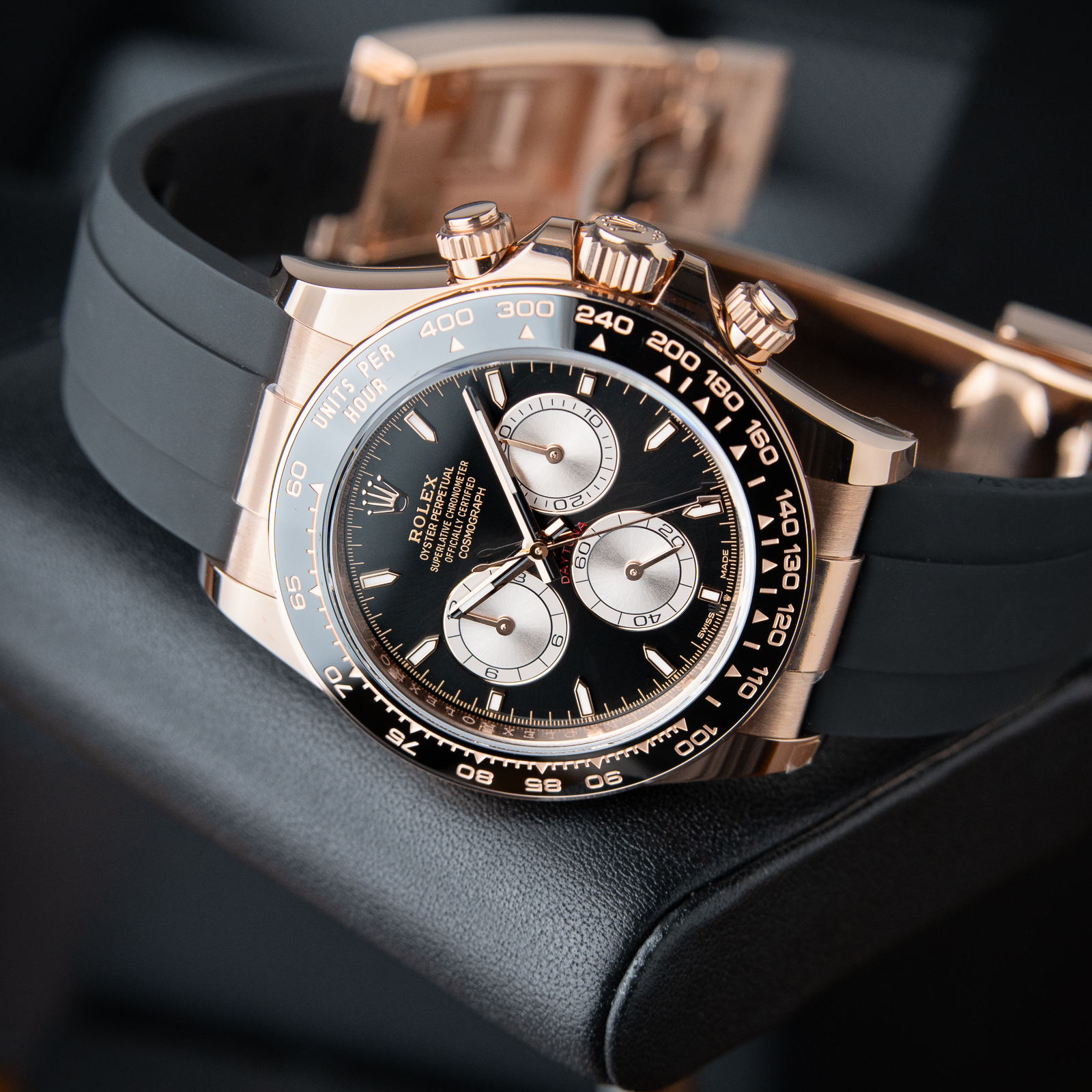 Rolex Daytona Cosmograph UNWORN Everose Rose Gold Oysterflex Chronograph Black Dial