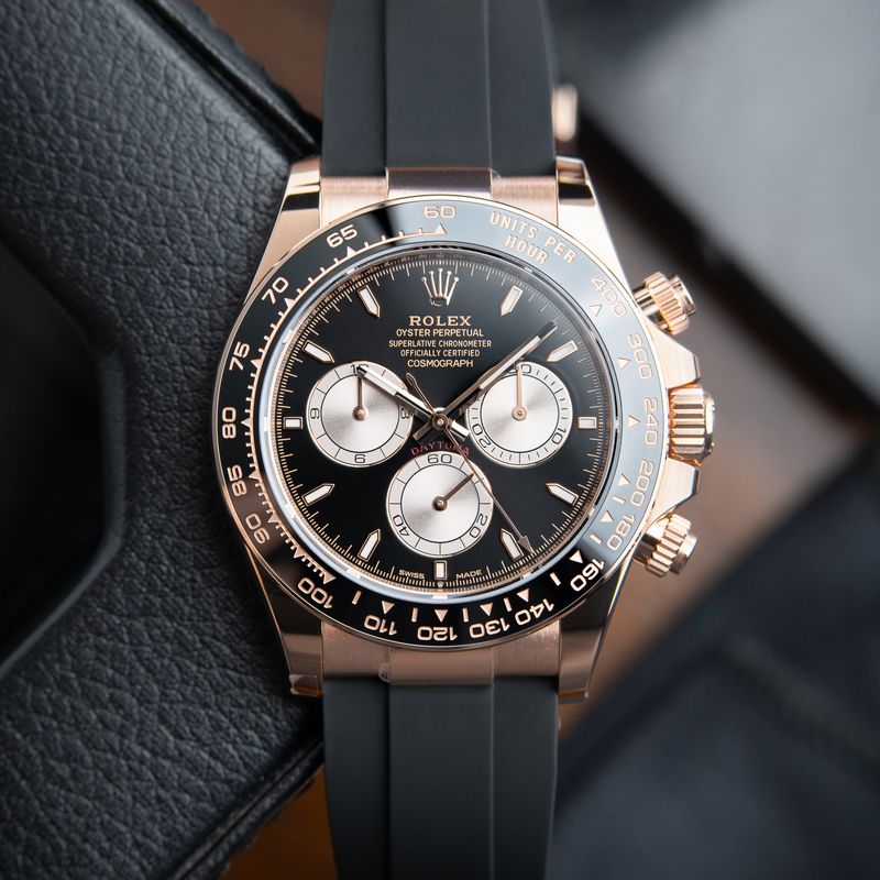 Rolex Daytona Cosmograph UNWORN Everose Rose Gold Oysterflex Chronograph Black Dial