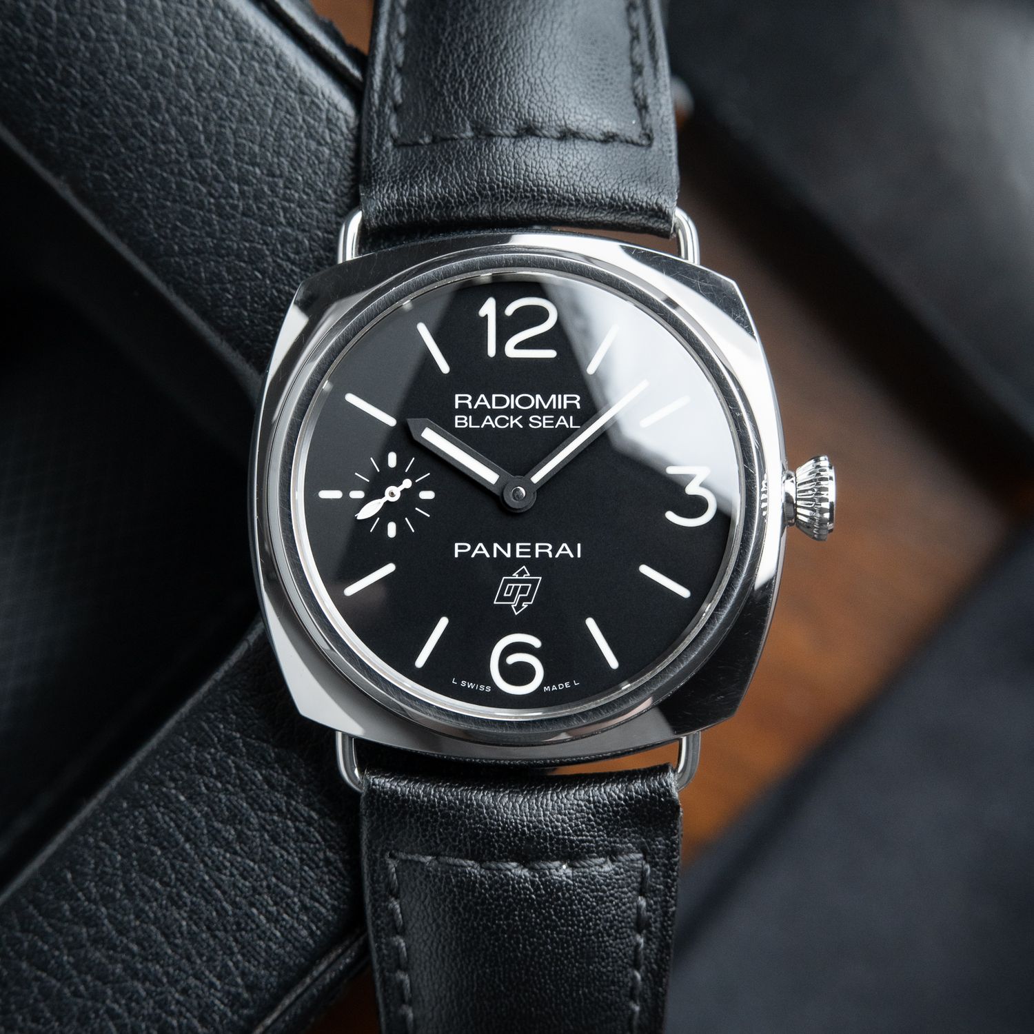 Panerai Radiomir Black Seal Logo Dial Steel Leather Manual 45 Pam380