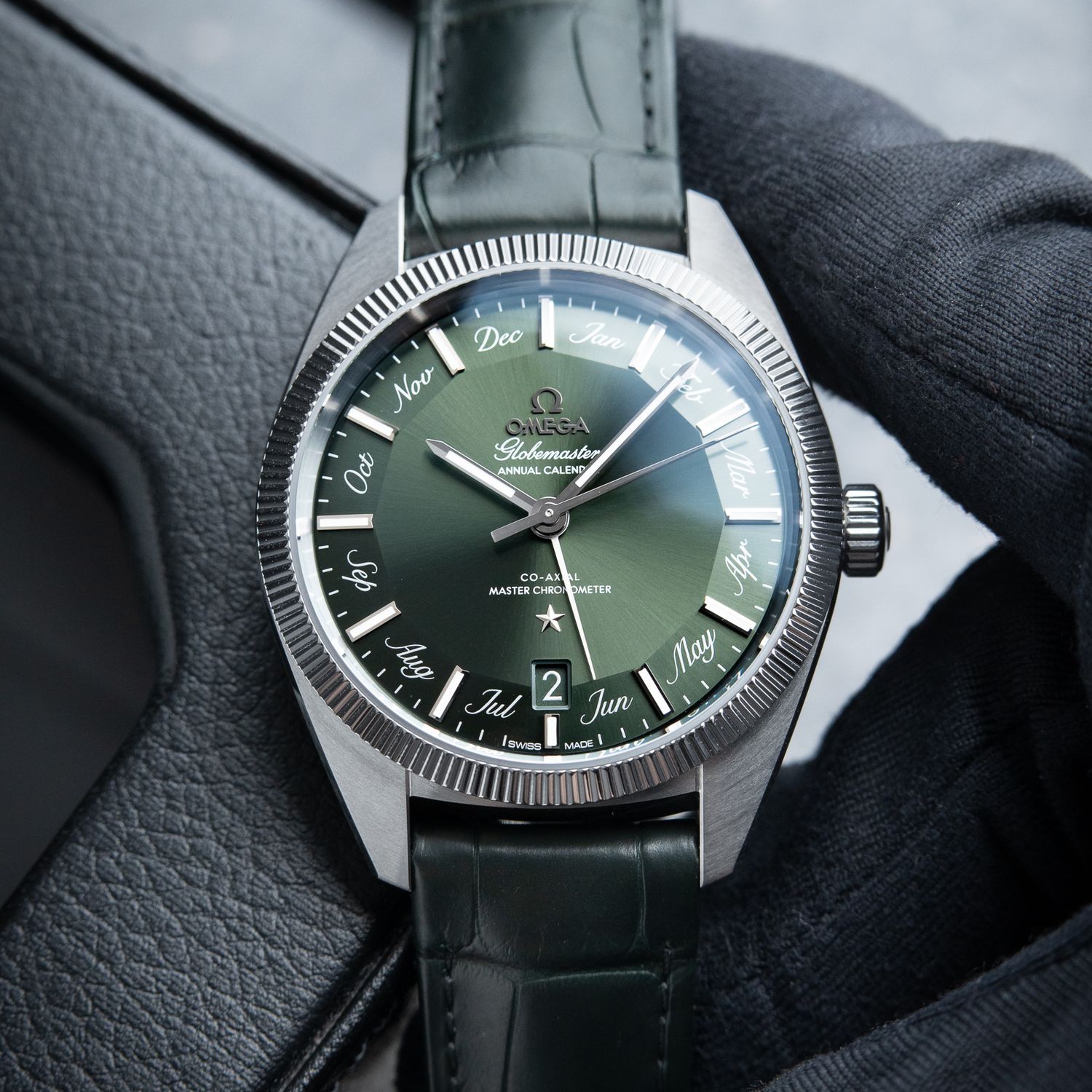 Omega Globemaster Constellation Annual Calendar Green Steel Tungsten 41mm