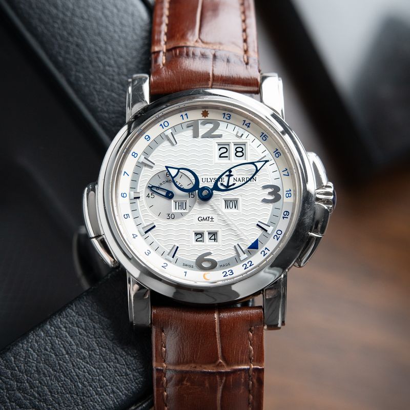 Ulysse Nardin GMT Perpetual Calendar White Gold Silver Dial Leather 320-60
