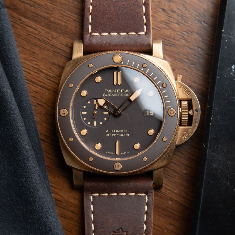 Panerai Luminor Submersible Bronzo Bronze Brown Ceramic Leather Pam968 47mm