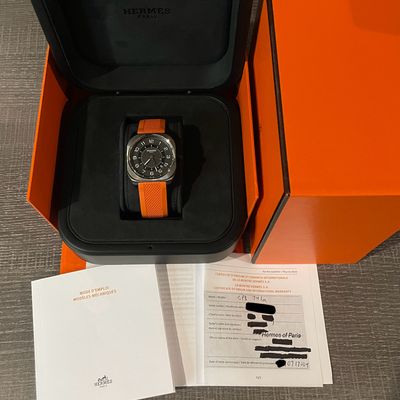 Hermès H08 CLEAN 7/2024 DLC Titanium Automatic Orange Strap Gray