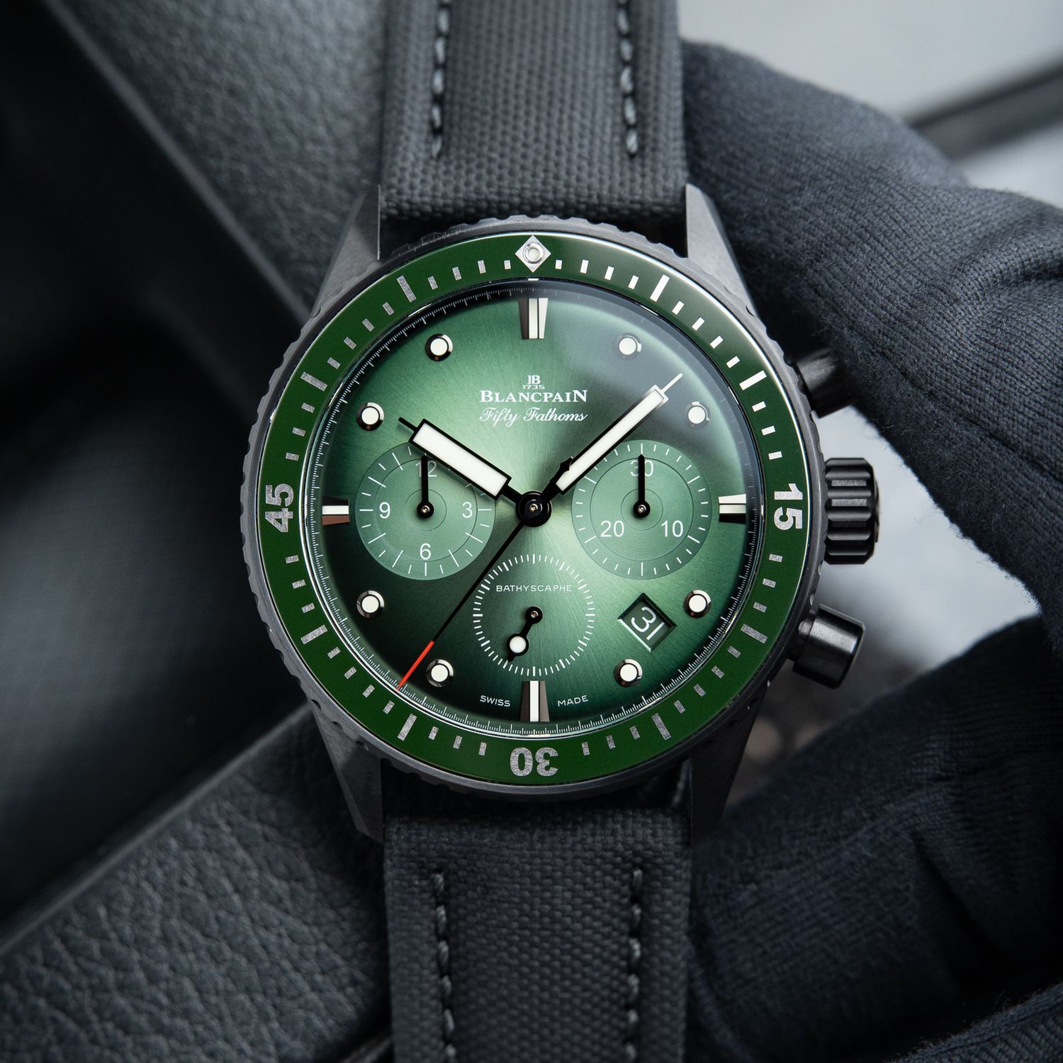 Blancpain Fifty Fathoms Bathyscaphe Chronograph Black Ceramic Green Diver