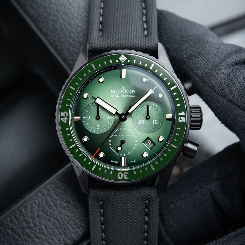 Blancpain Fifty Fathoms Bathyscaphe Chronograph Black Ceramic Green Diver