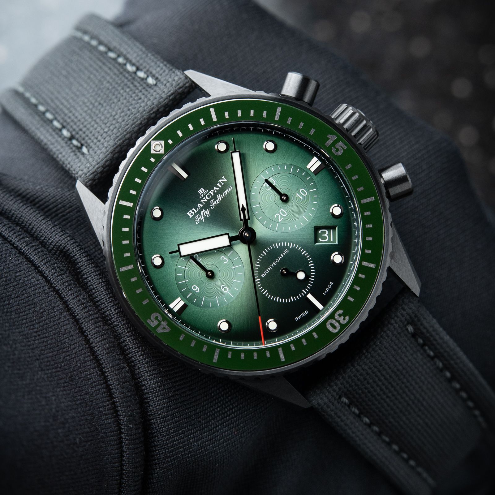 Blancpain Fifty Fathoms Bathyscaphe Chronograph Black Ceramic Green Diver