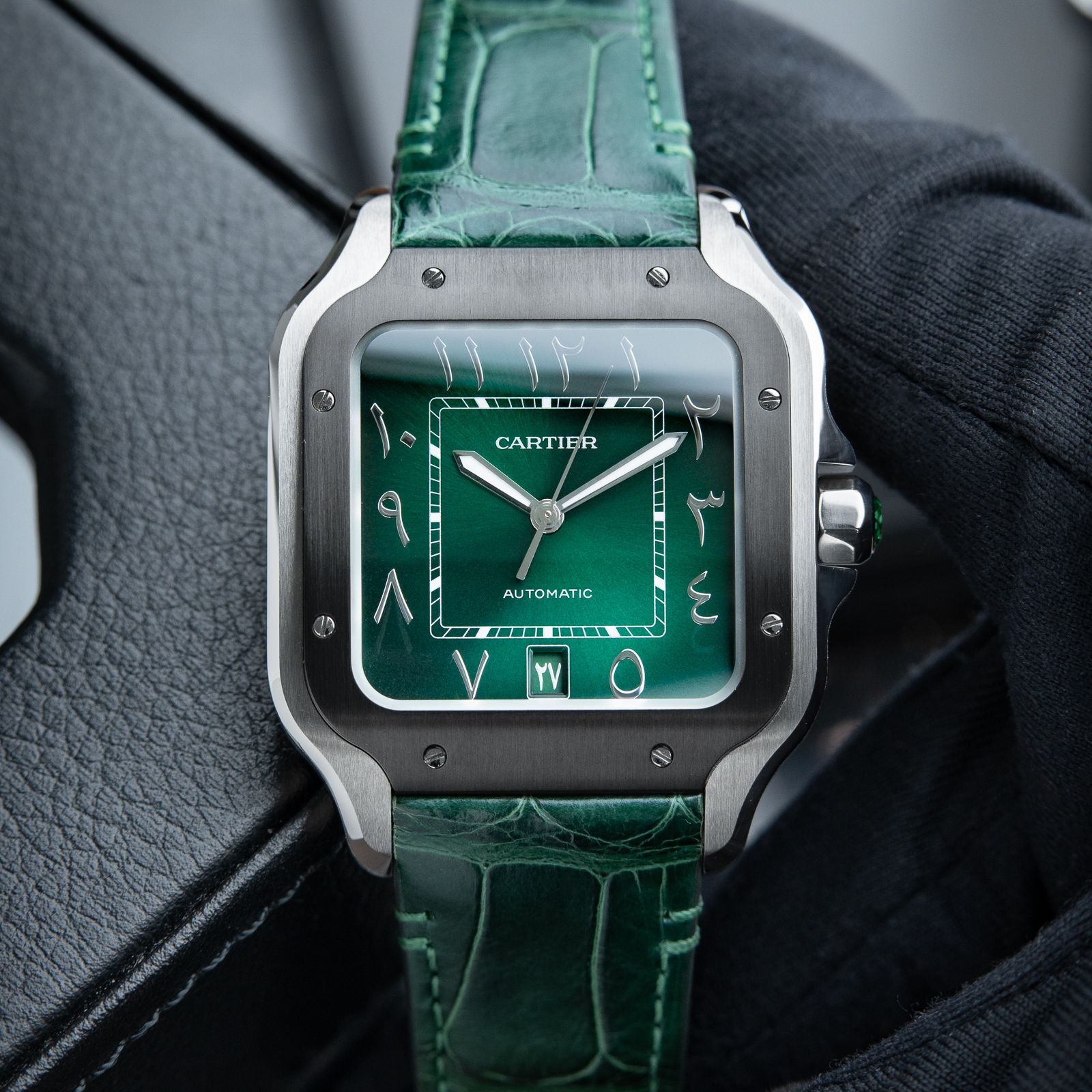 Cartier Santos Large Model UNWORN Middle Eastern Arabic Green ADLC Steel