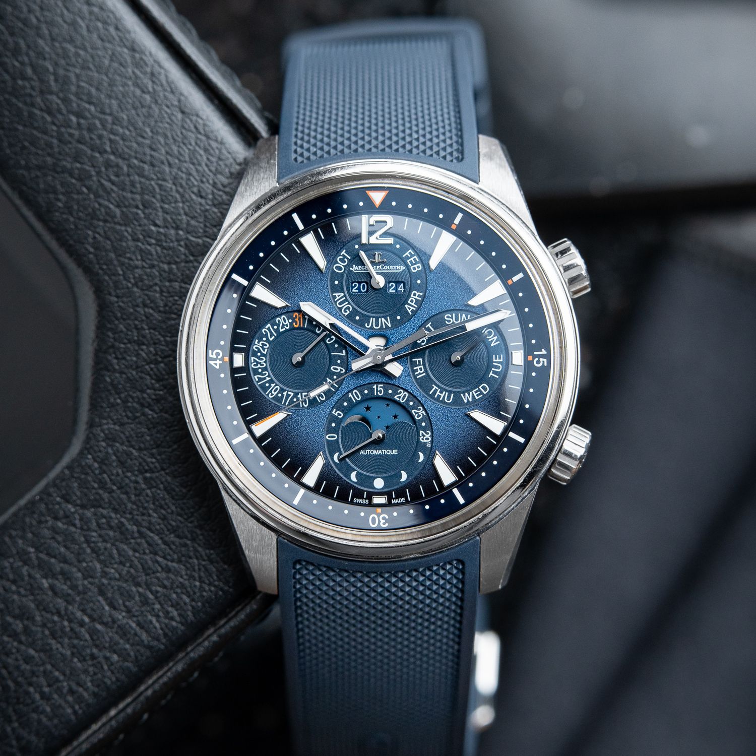 Jaeger-LeCoultre Polaris Perpetual Calendar Moonphase Blue Dial Steel Set