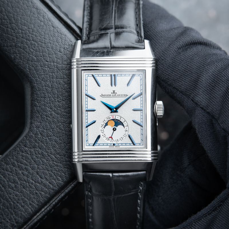 Jaeger-LeCoultre Reverso Tribute Duoface Moonphase Silver Blue Dial Steel