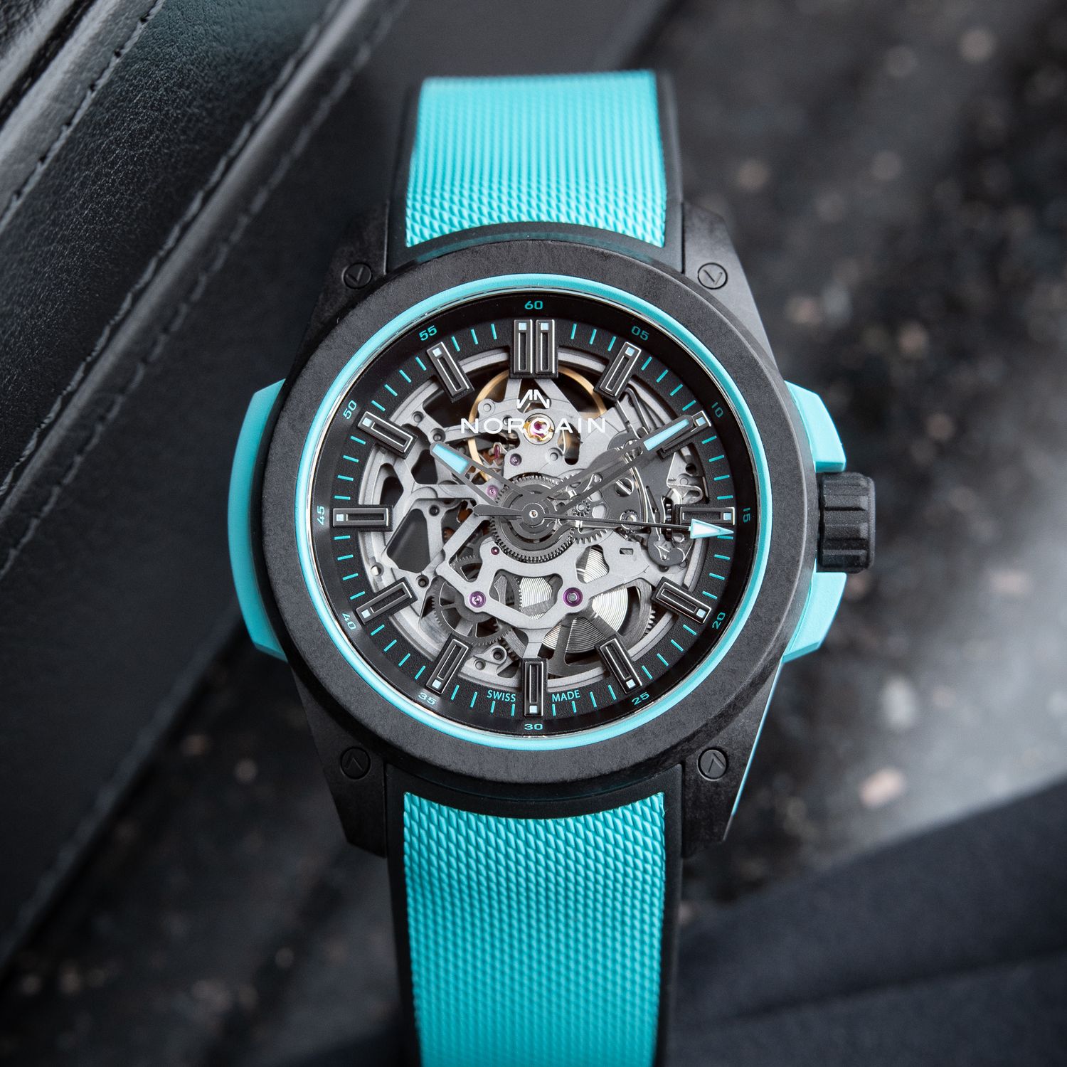 Norqain Wild One MINT 3/2024 Skeleton Openworked Carbon Fiber Turquoise