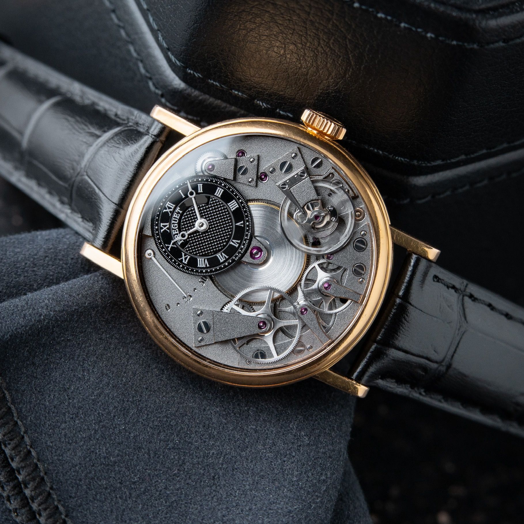 Breguet Tradition 7027BR Power Reserve Rose Gold Black Silver dial Leather