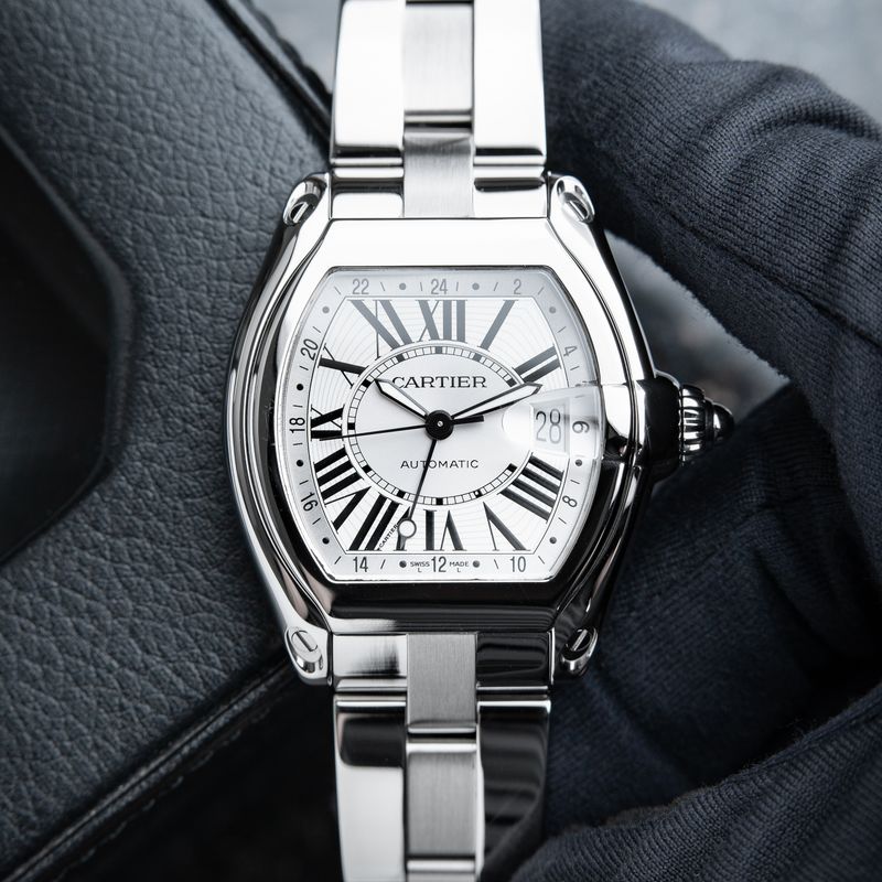 Cartier Roadster GMT XL Date Silver Dial Steel Bracelet Automatic 43