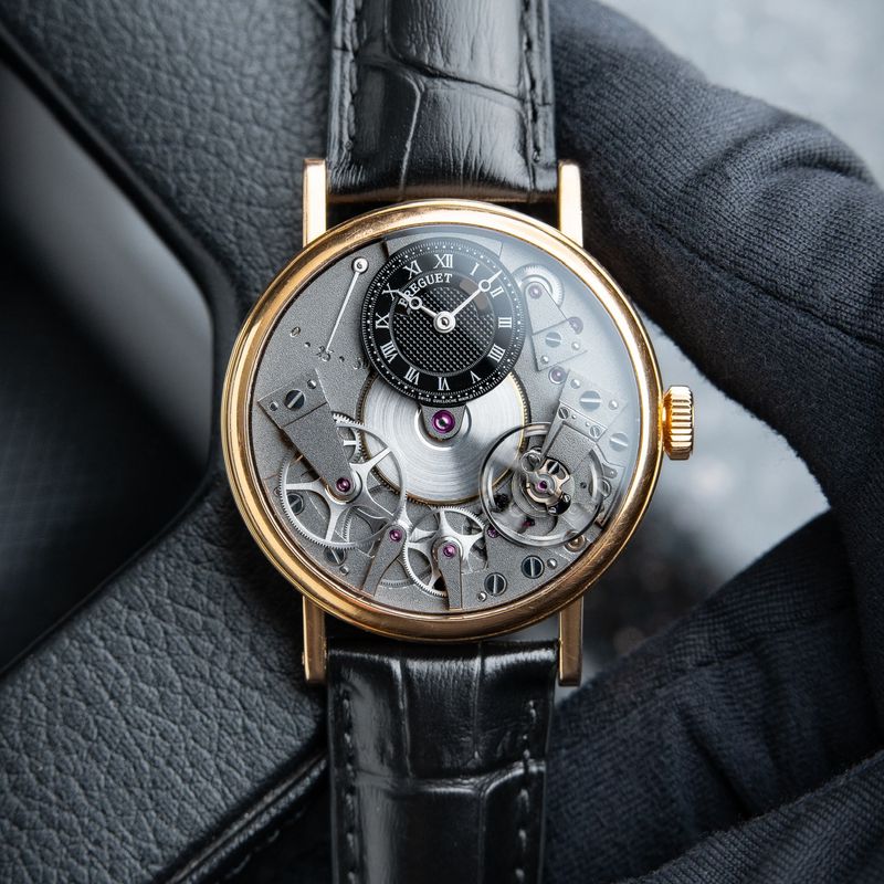 Breguet Tradition 7027BR Power Reserve Rose Gold Black Silver dial Leather