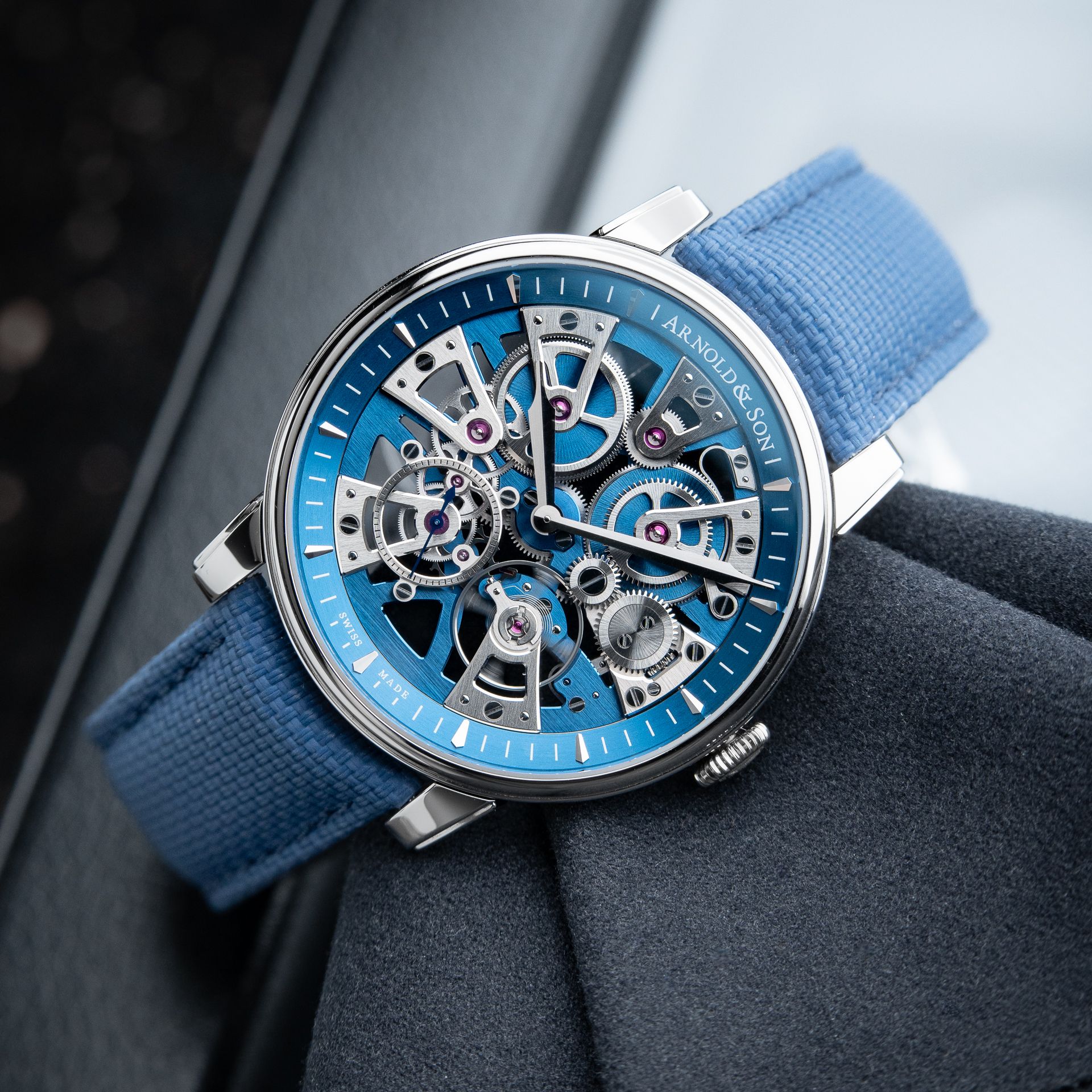 Arnold & Son Nebula UNWORN 10/2024 Blue Skeleton Openworked Strap Steel