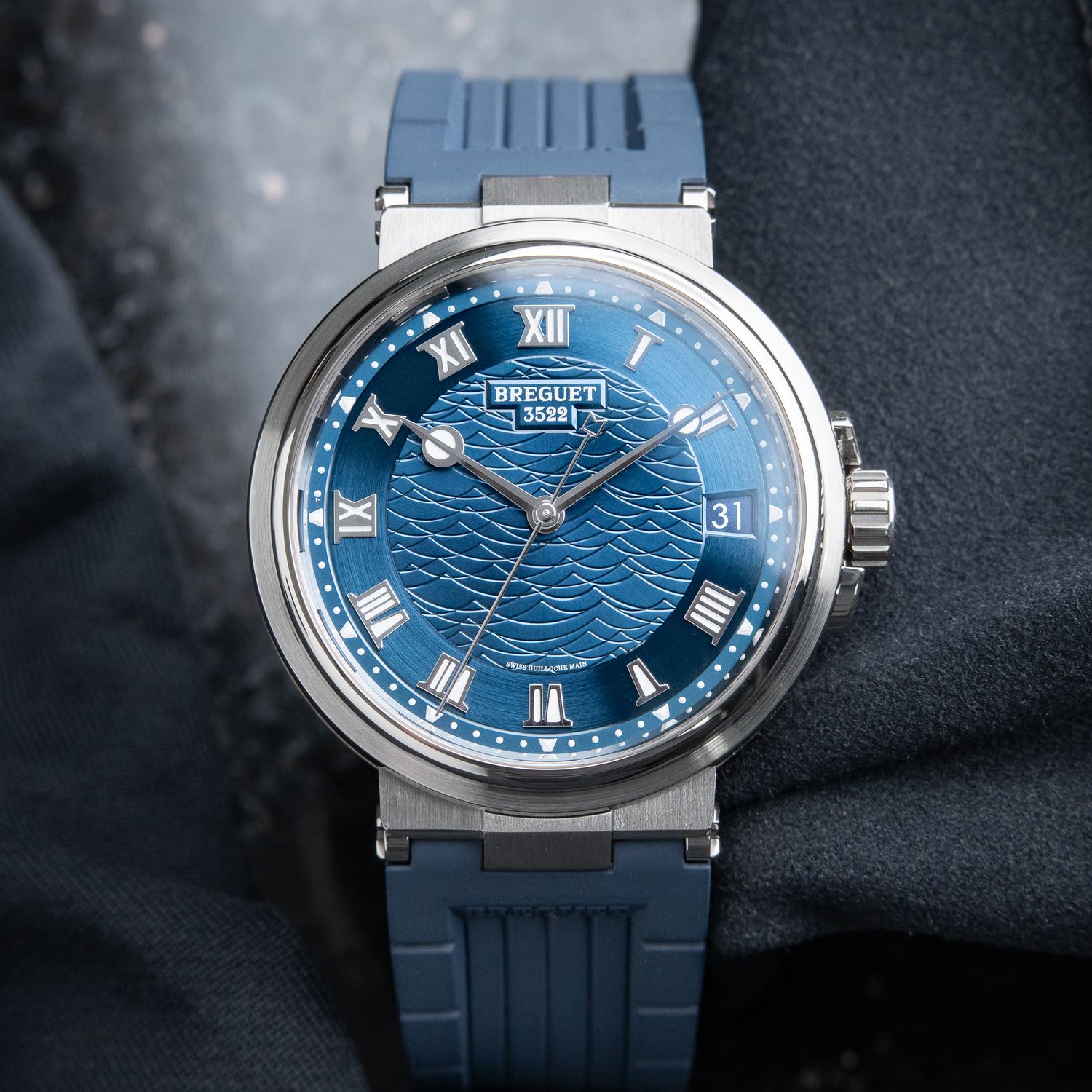 Breguet Marine Certified 5517 BB White Gold Blue Dial Date Rubber Automatic 40mm Set