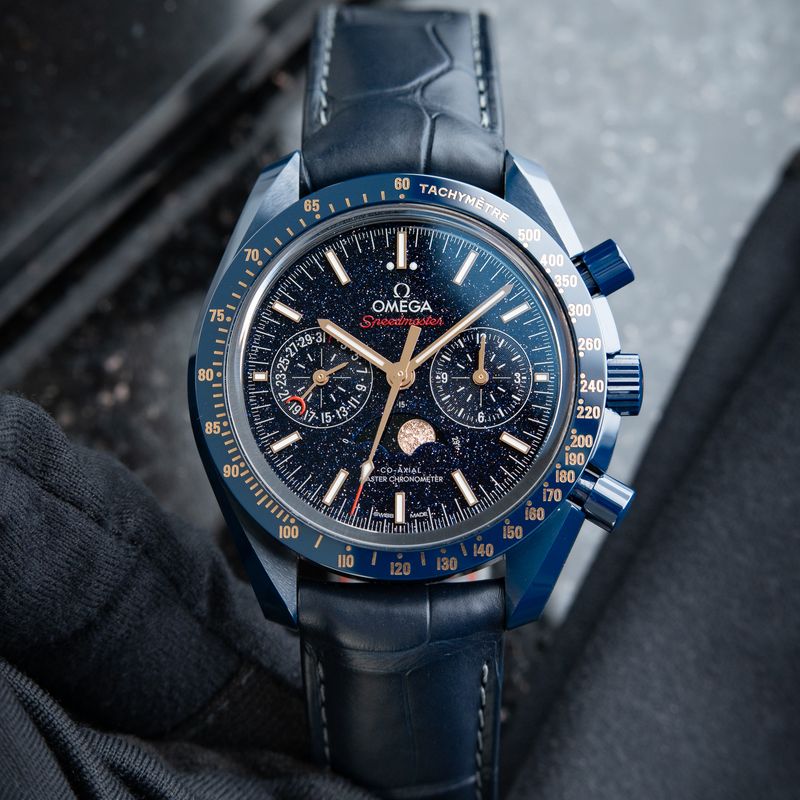 Omega Speedmaster Moonphase Blue Side Of The Moon Aventurine Chronograph Ceramic Set