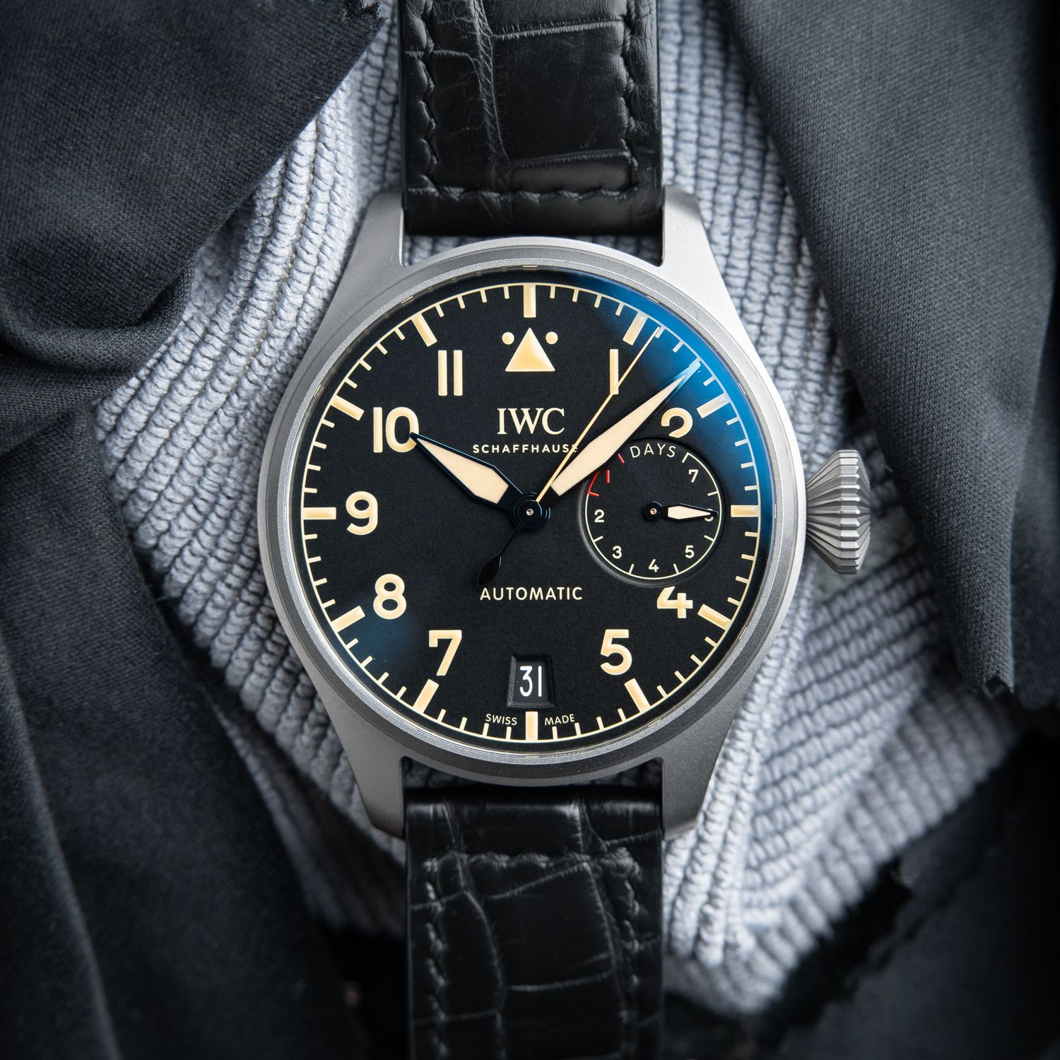 IWC Big Pilot's Watch Heritage 7 Days Titanium Leather Black Dial Automatic 46.2