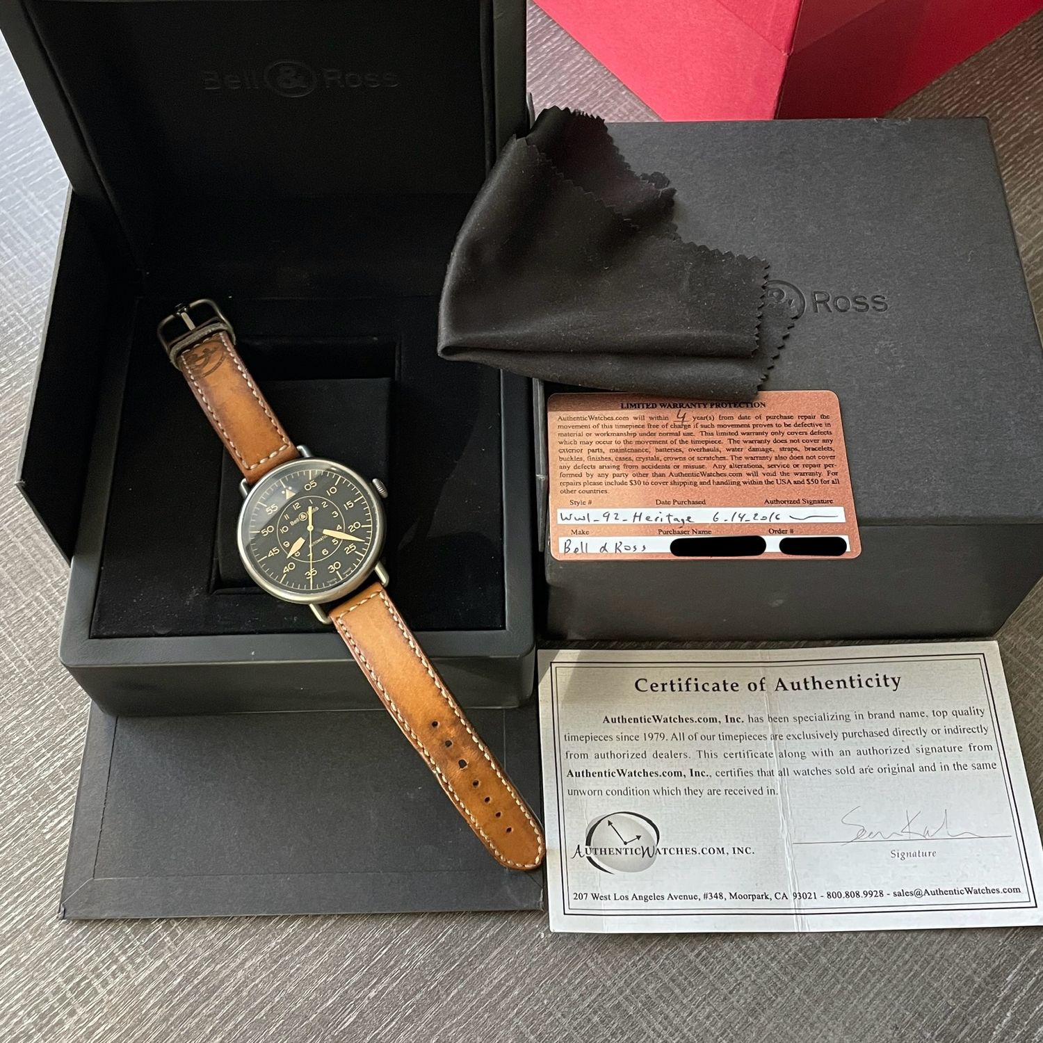 Bell & Ross WW1-92 Heritage Black Dial Steel Leather Automatic 45mm